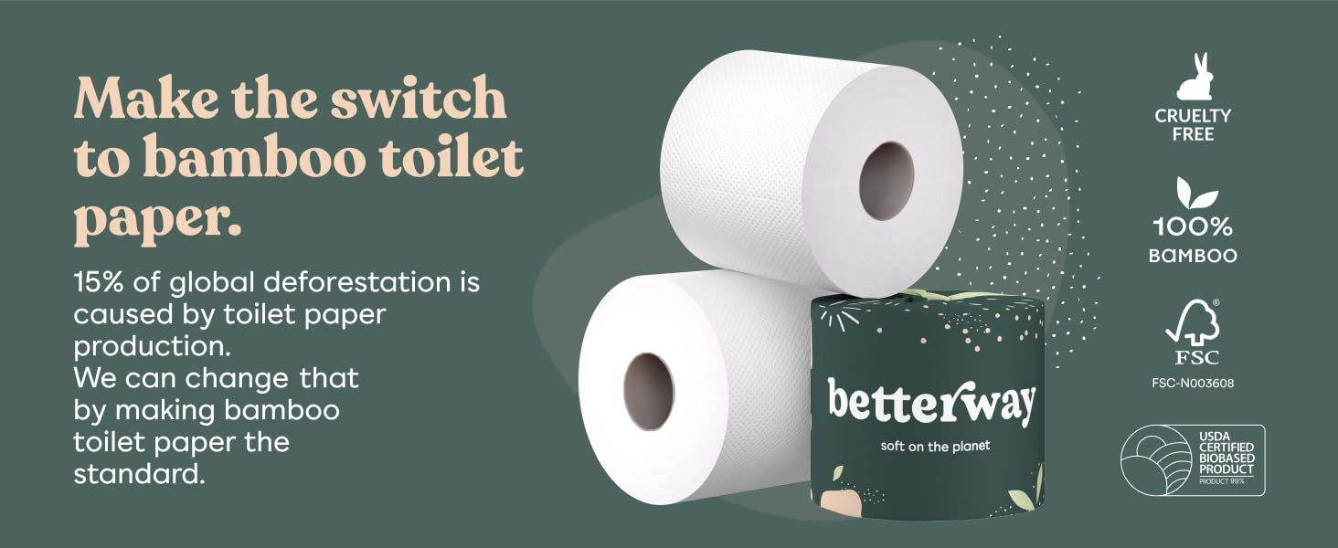 Highlights multiple eco-friendly features of bamboo toilet paper to encourage shoppers to switch from traditional toilet paper.