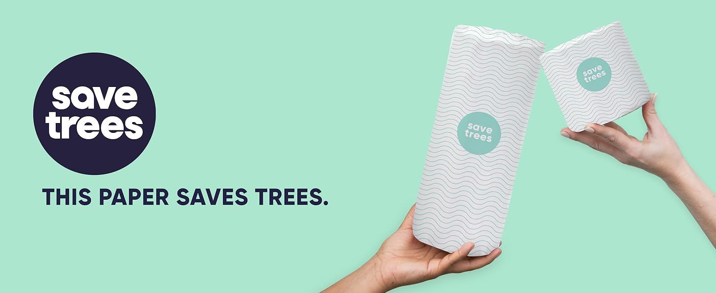 Communicates the brand's commitment to sustainability and saving trees through their paper products.