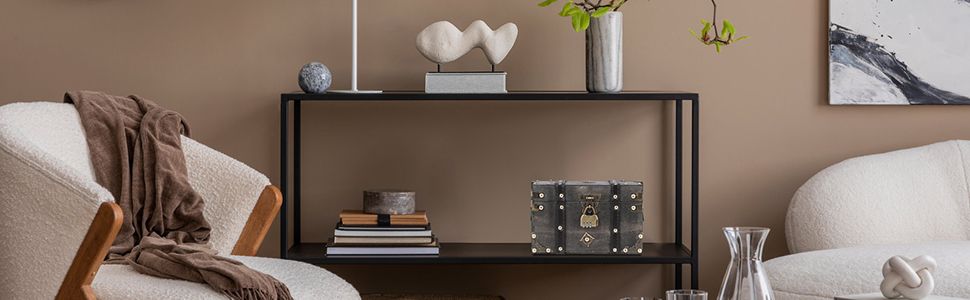 Shows the product in a styled living room setting to help shoppers visualize how it fits into their home decor.