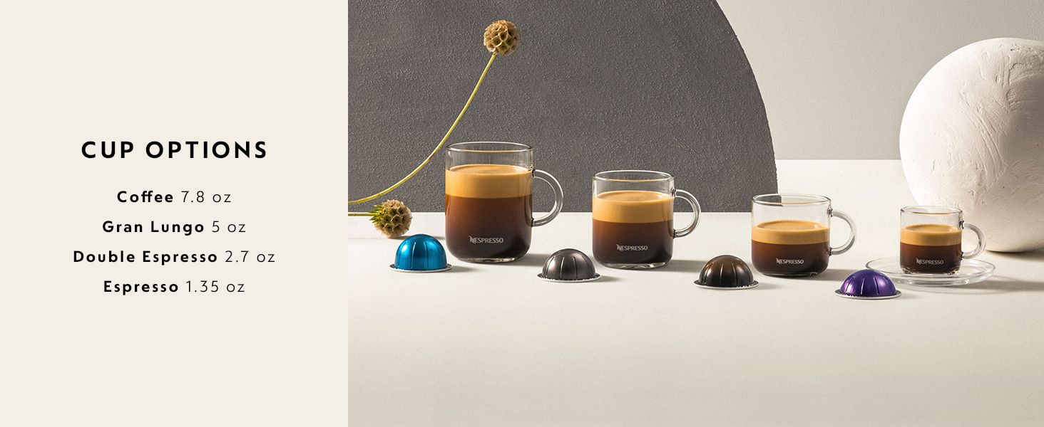 Helps shoppers understand the different cup size options available for Nespresso coffee pods and select the right serving size for their preference.