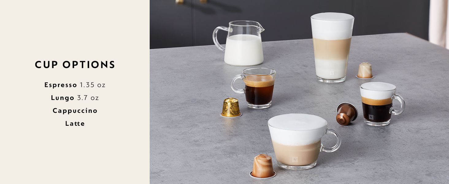 Demonstrates the versatility of the coffee machine by showing different cup sizes and coffee drink types that can be prepared, helping shoppers understand the range of beverages they can make.
