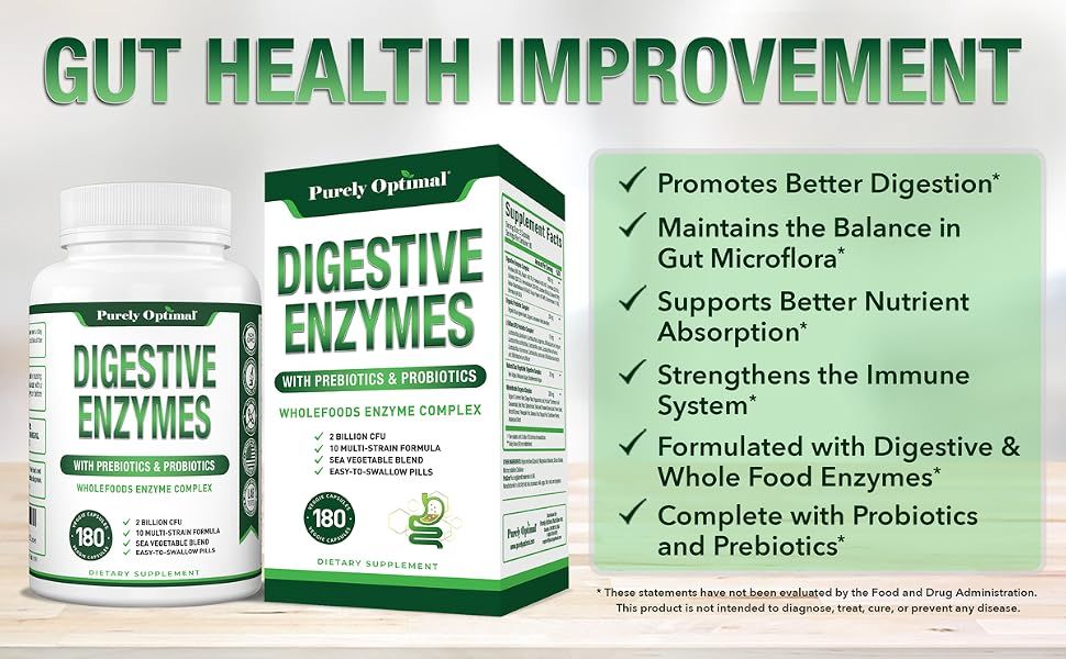 Showcases multiple digestive health benefits in a checklist format to help shoppers understand the comprehensive wellness advantages of the supplement.