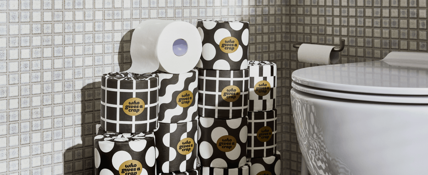 Showcases the range of toilet paper roll designs available, highlighting the brand's variety and style options. Communicates a fun, irreverent brand personality through playful packaging designs and…
