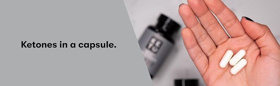 Communicates that the product delivers ketones in an easy-to-take capsule format, emphasizing convenience and simplicity for shoppers.