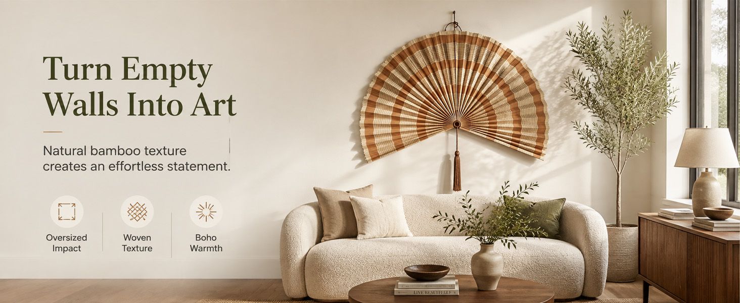 Highlights multiple product benefits in a visually segmented layout with icons to help shoppers quickly understand key selling points like oversized impact, woven texture, and boho warmth. Shows the…