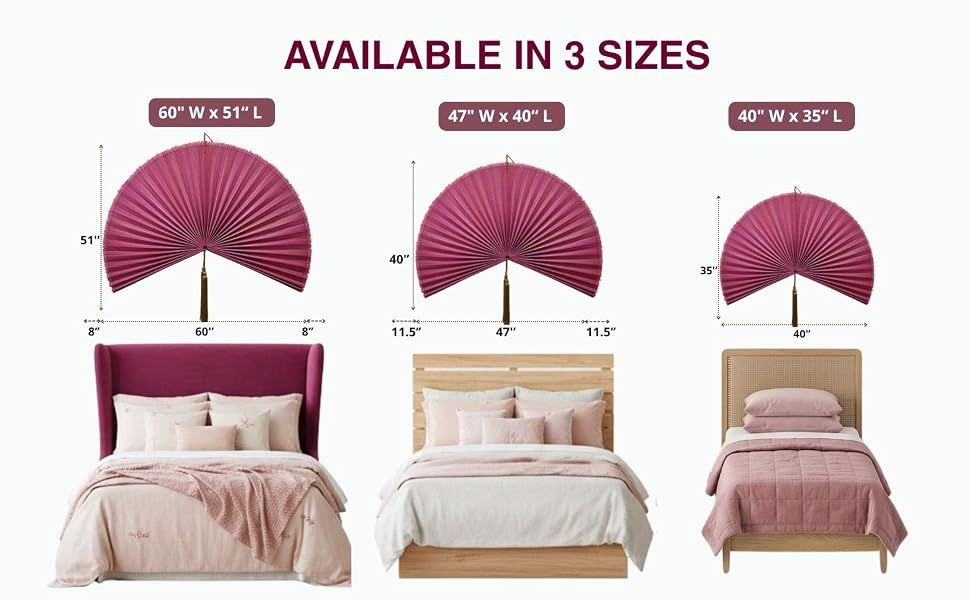 Shows the three available size options with exact dimensions and visual scale comparison to help shoppers choose the right headboard size for their bed. Displays the brand's product lineup showing…