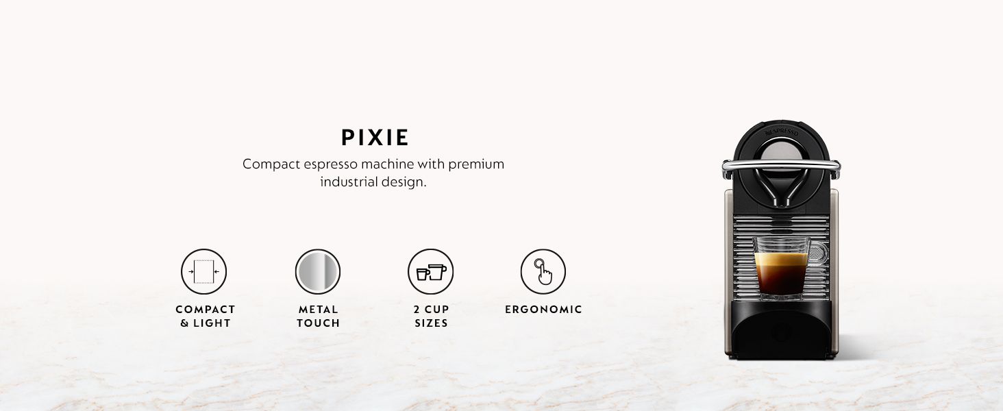 Showcases four key product features in an organized icon-based layout to help shoppers quickly understand the main selling points of the espresso machine.