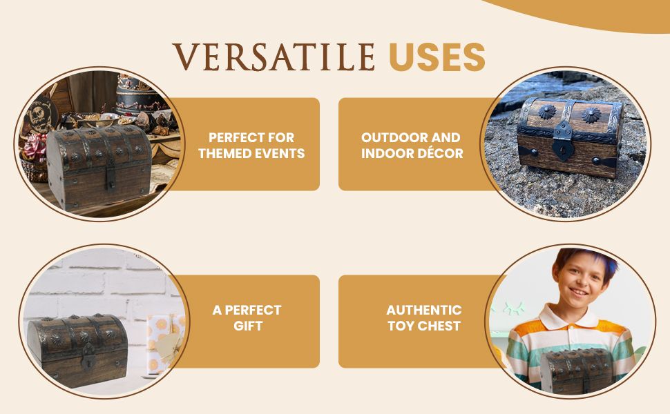 Demonstrates the product's versatility by showcasing four distinct use scenarios: themed events, outdoor/indoor decor, gifting, and as a toy chest, helping shoppers understand the wide range of…