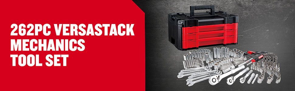 Showcases the extensive collection of tools included in the mechanics set, demonstrating value and versatility to potential buyers. Illustrates the compact and organized storage solution,…