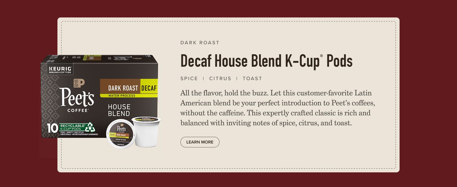 Communicates that this product delivers full coffee flavor without caffeine, positioning it as an ideal decaf option for customers seeking the taste experience without the buzz.