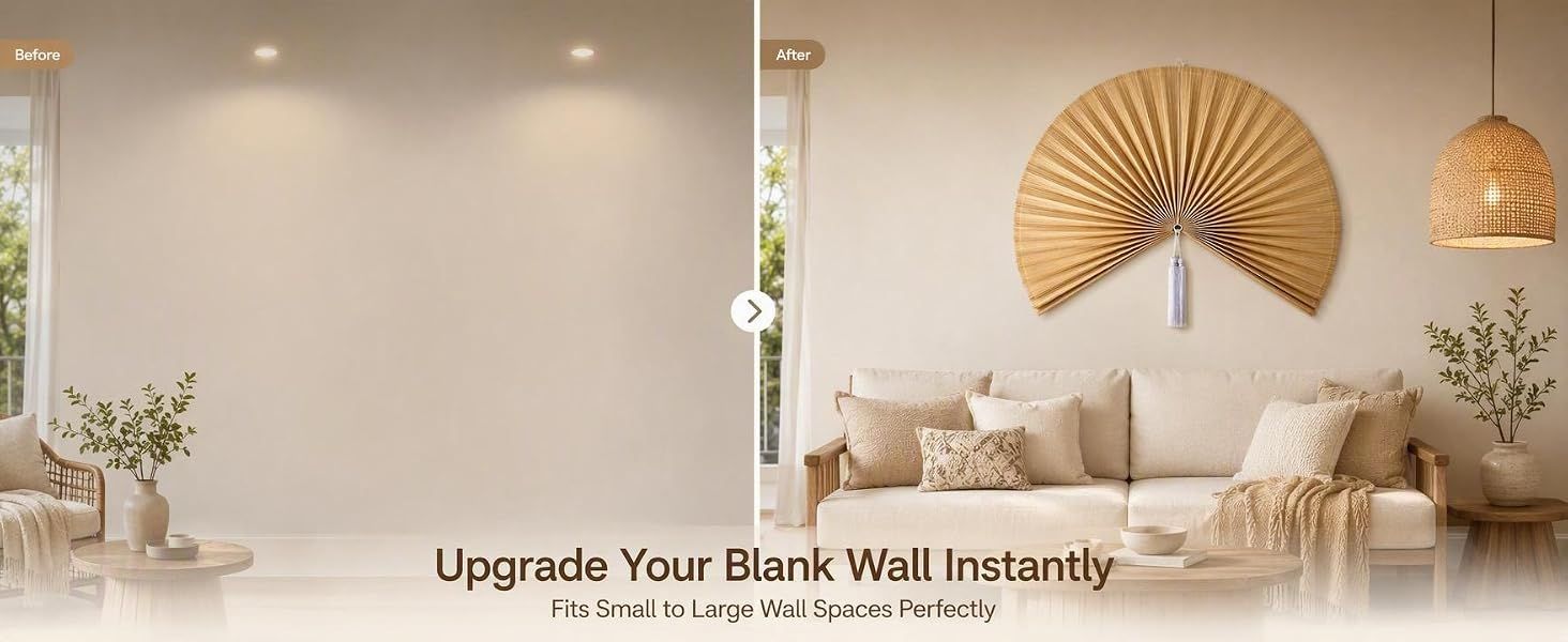 Demonstrates the visual impact of the product by showing a blank wall transformed into a decorated space, helping shoppers envision the product's ability to enhance their home decor. Communicates…