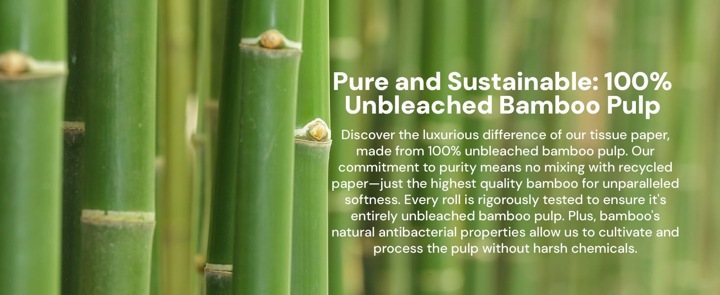 Highlights multiple key features of the bamboo tissue paper, emphasizing its purity, sustainability, and quality to appeal to eco-conscious consumers.