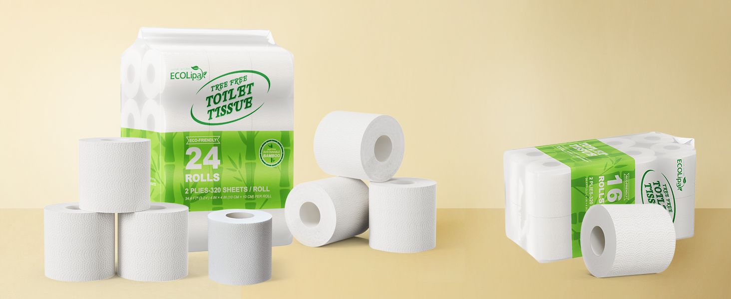 Shows the full product offering of 24 rolls of toilet paper to communicate value and quantity to shoppers. Highlights key product specs like '24 ROLLS' and '2 PLIES' to quickly convey quantity and…