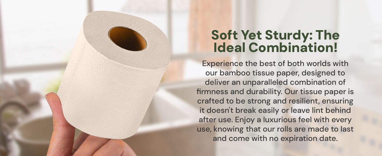 Highlights multiple key features and benefits of bamboo tissue paper to convince shoppers of its superior quality and durability.