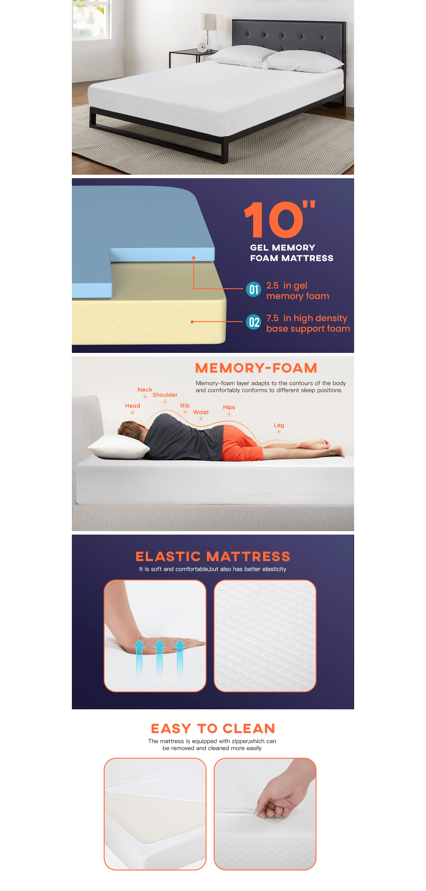 Amazon.com: FDW 10 inch King Mattress Size/Gel Memory Foam Mattress/Medium Firm…: A+ Premium