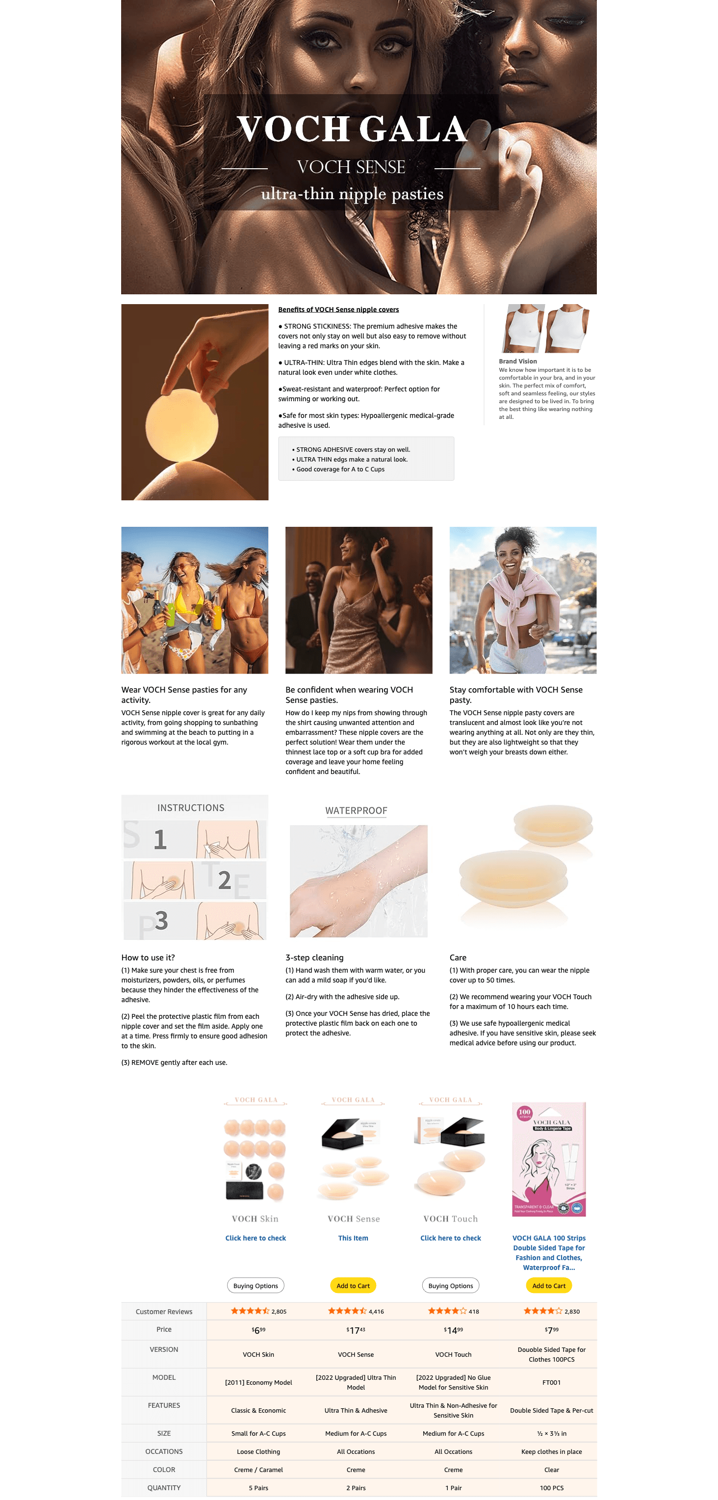 Amazon.com: VOCH GALA Nipple Covers for Women-Seamless and Sheer Adhesive Silicone…: A+ Premium