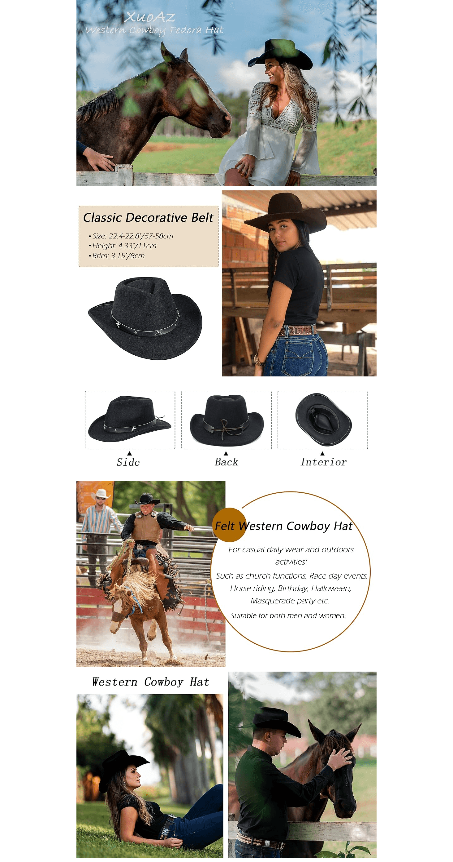 Western Cowboy Hat for Men Women Classic Roll Up Fedora Hat with Buckle Belt(Size:S-M)…: A+ Premium
