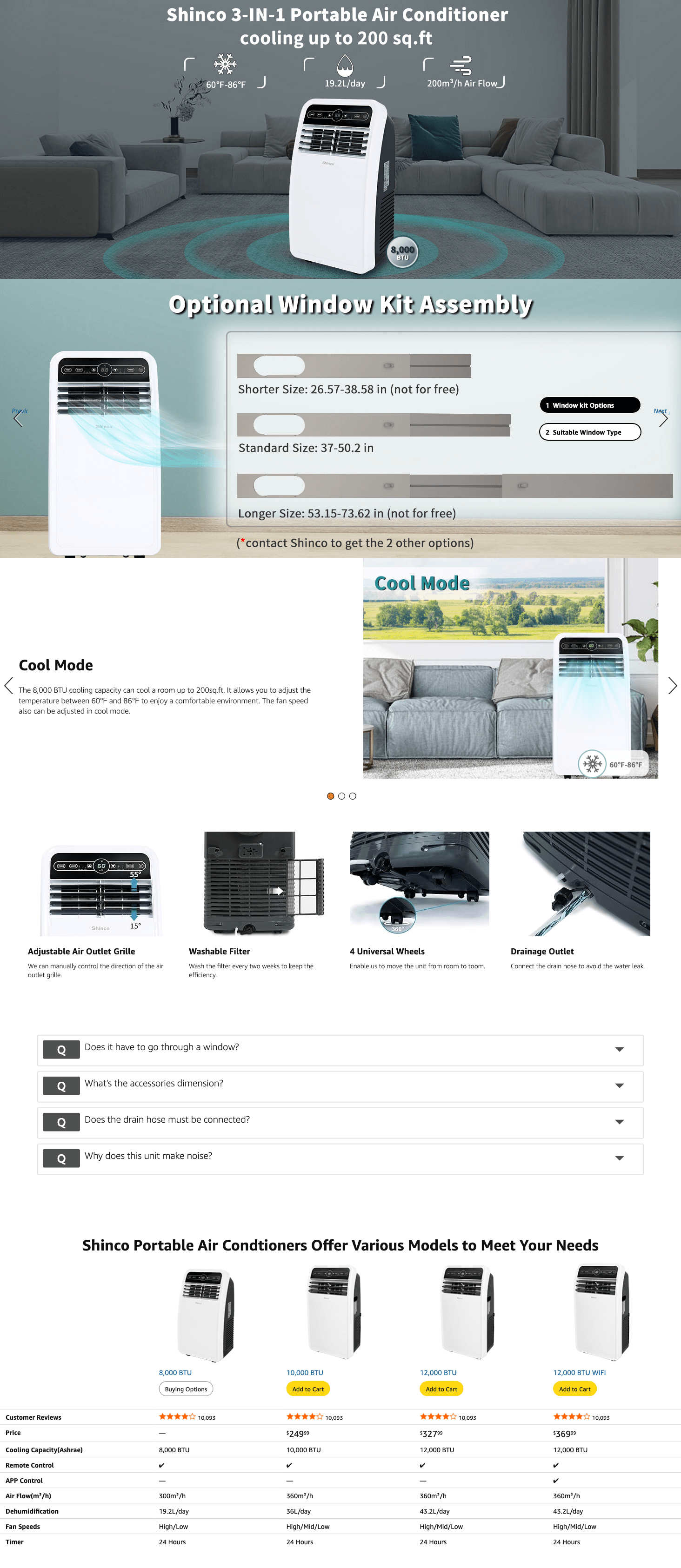 Amazon.com: Shinco 8,000 BTU Portable Air Conditioner: A+ Premium