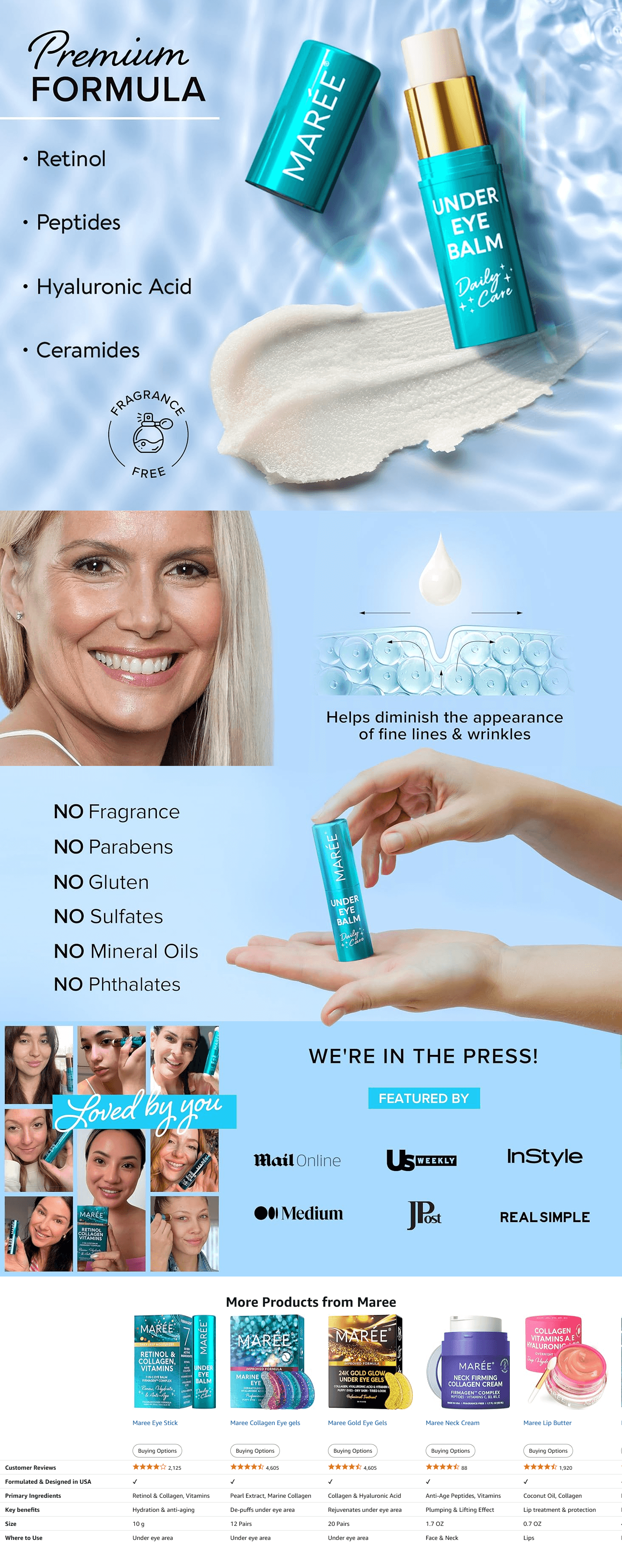 A+ Premium for Amazon.com: MAREE Under Eye Balm Stick with Retinol & Ceramide Complex