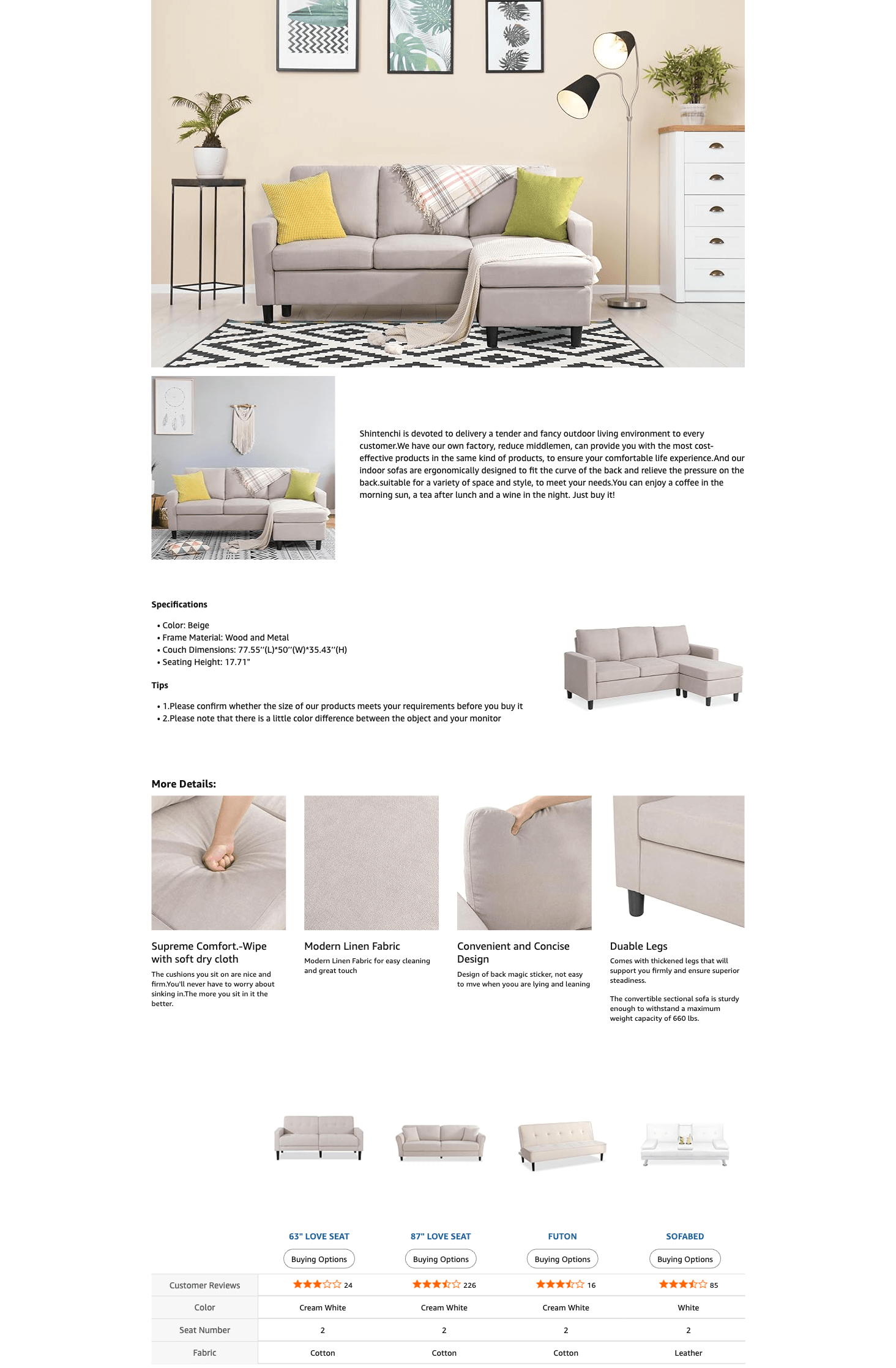 Amazon.com: Shintenchi Convertible Sectional Sofa Couch: A+ Premium