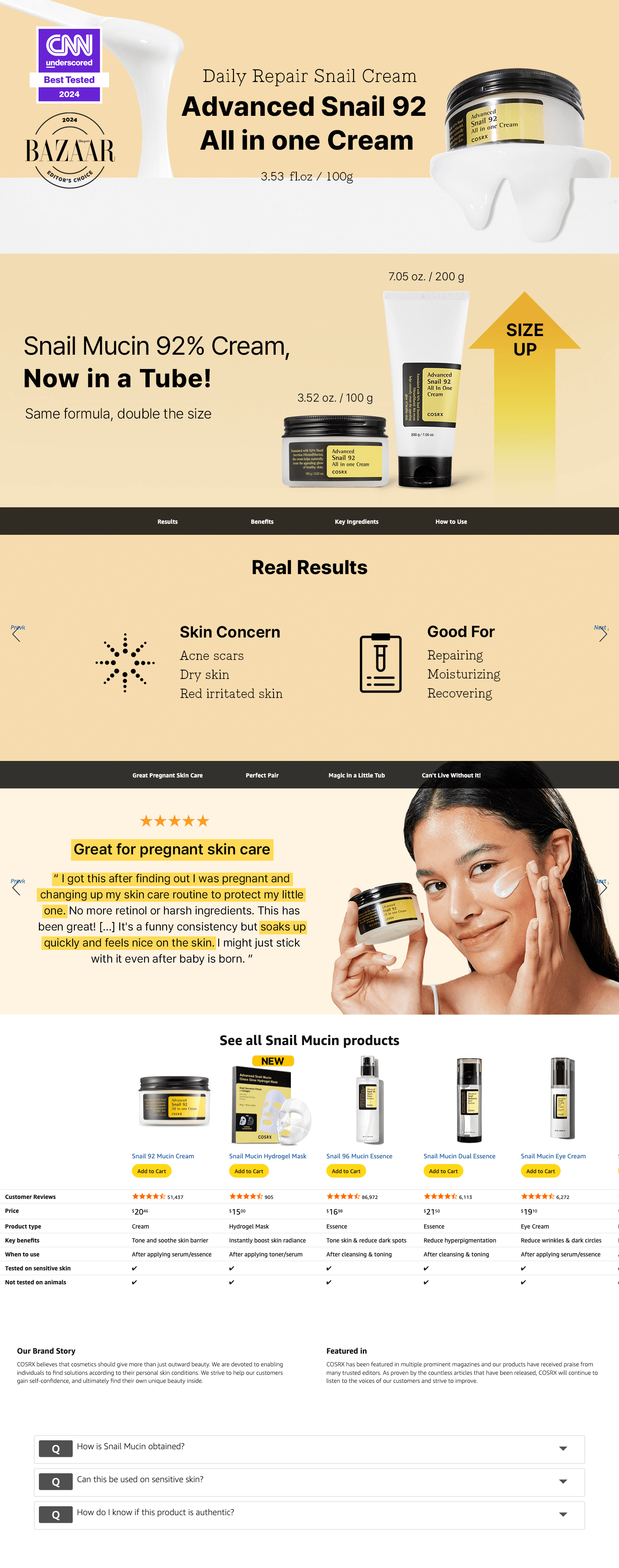 Amazon.com: COSRX Snail Mucin 92% Face Moisturizer: A+ Premium