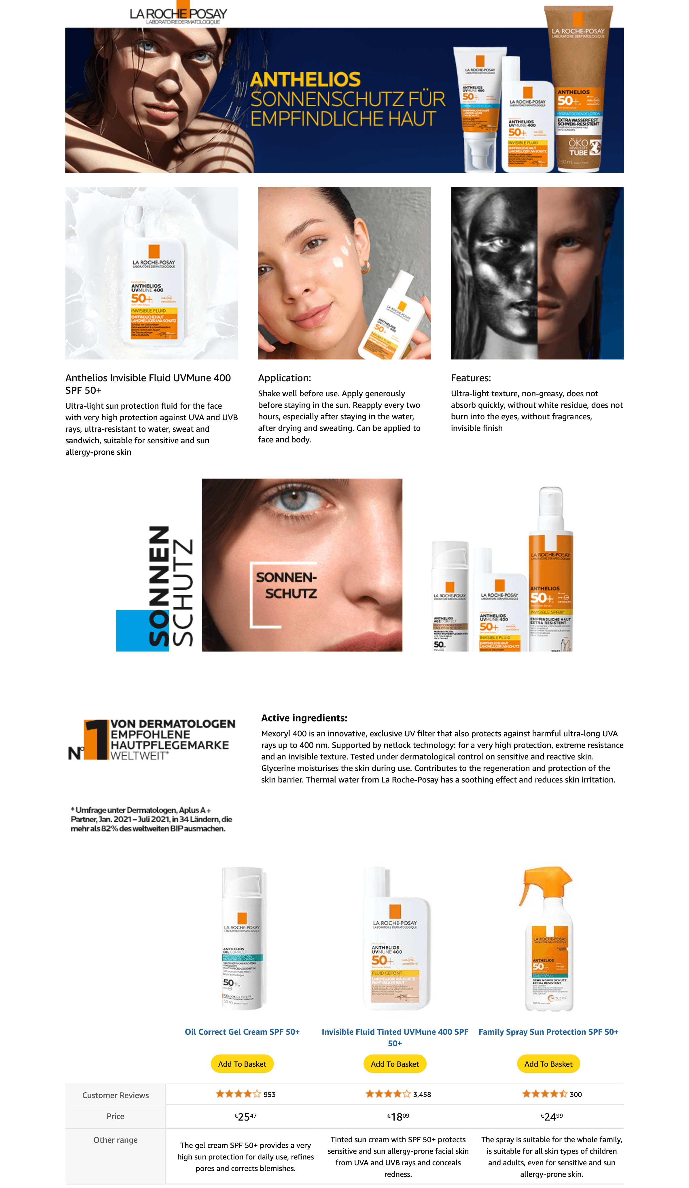 A+ Premium for La Roche Posay Sun Fluid for the Face for Sun Allergy Prone and Sensitive Skin with…