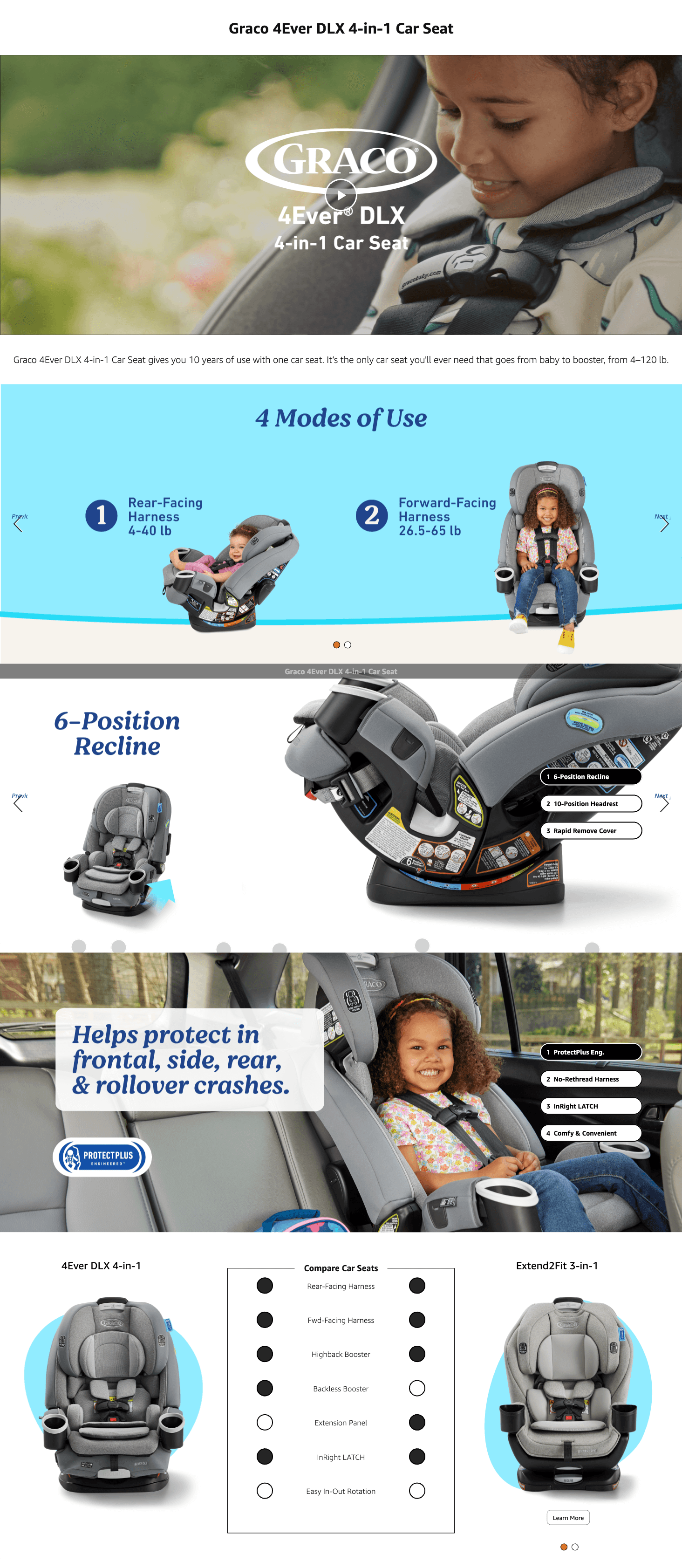 Amazon.com: Graco 4Ever DLX 4-in-1 Car Seat: A+ Premium
