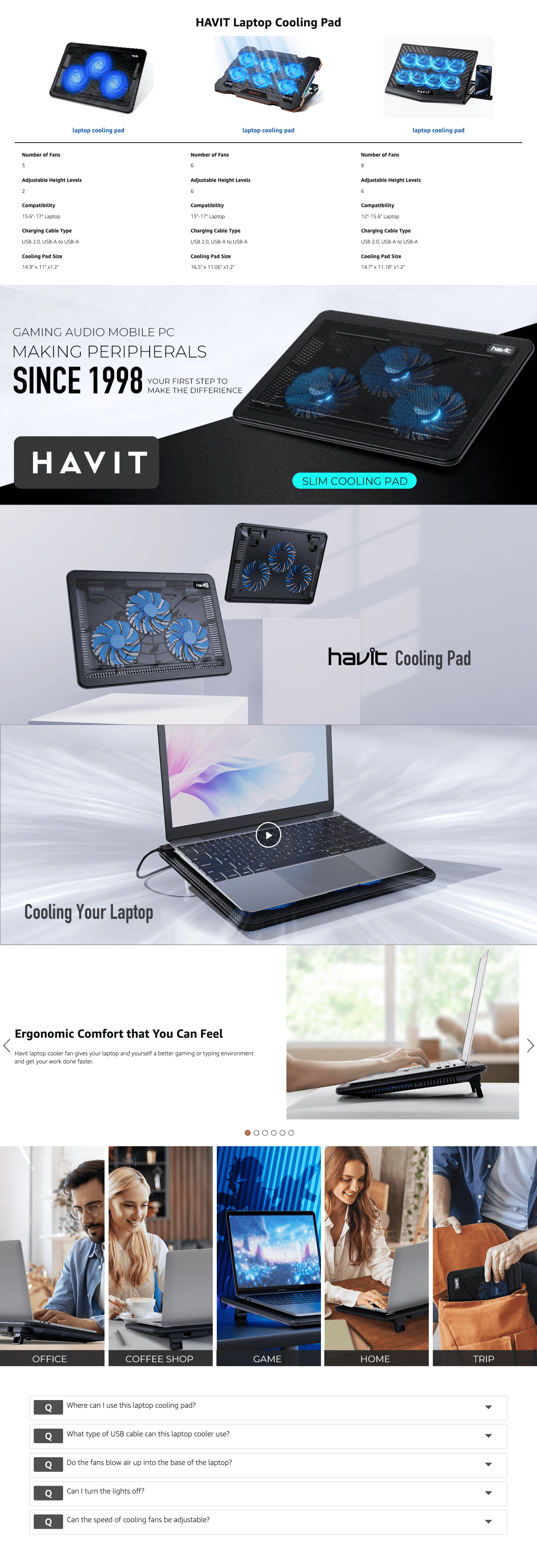 Amazon.com: havit HV-F2056 15.6"-17" Laptop Cooler Cooling Pad: A+ Premium