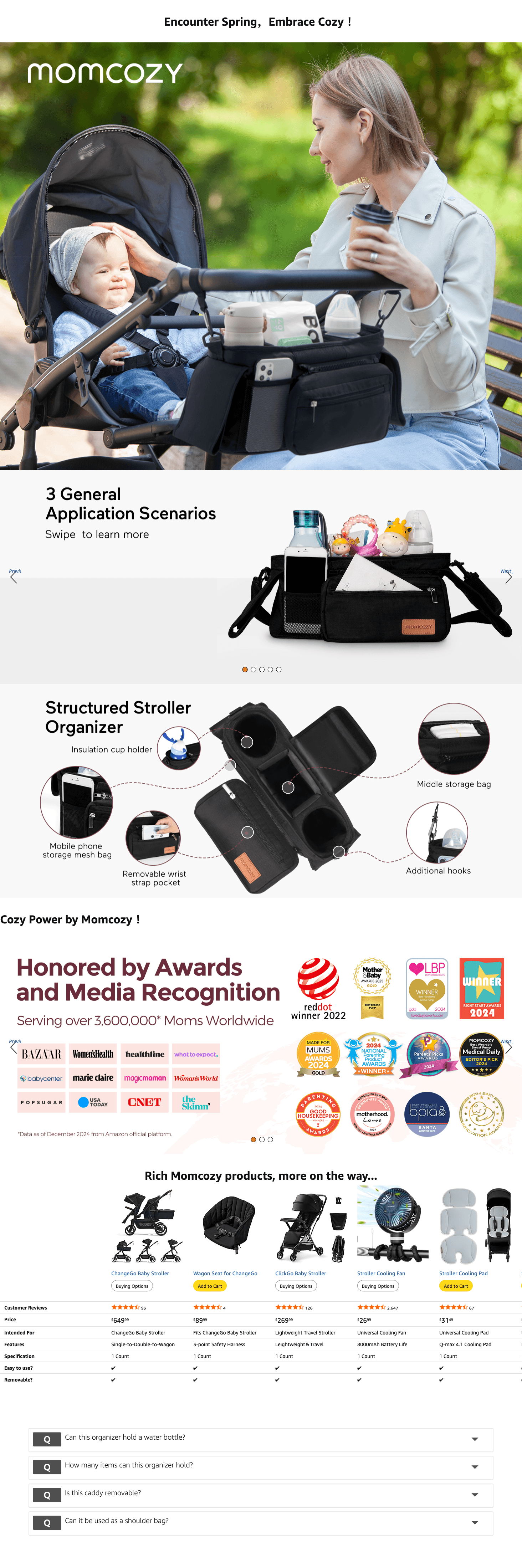 Amazon.com : Momcozy Universal Stroller Organizer with Insulated Cup Holder Detachable…: A+ Premium