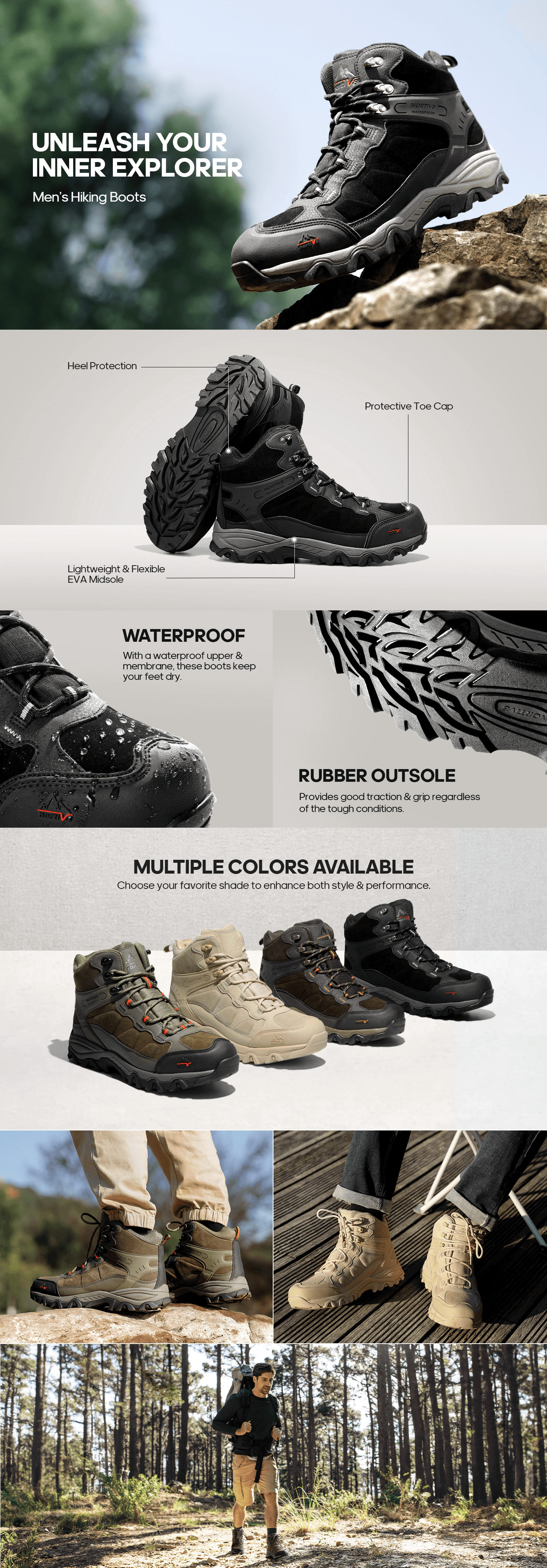 A+ Premium for NORTIV 8 Men's Waterproof Hiking Boots Outdoor Mid Walking Boots Mens Trekking&Hiking…