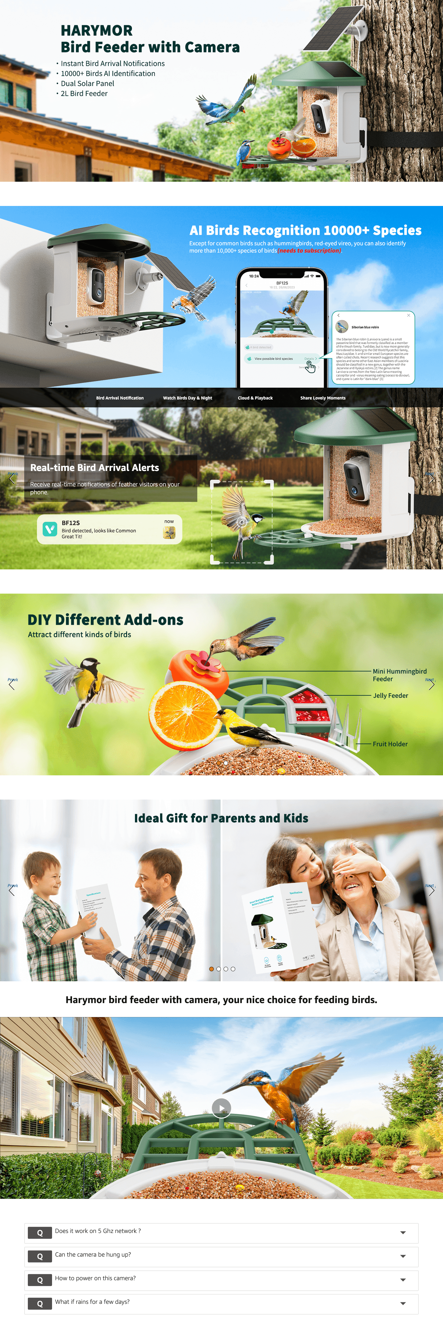 Amazon.com : HARYMOR Bird Feeder with Camera with AI Identify Birds Species Solar Panel: A+ Premium