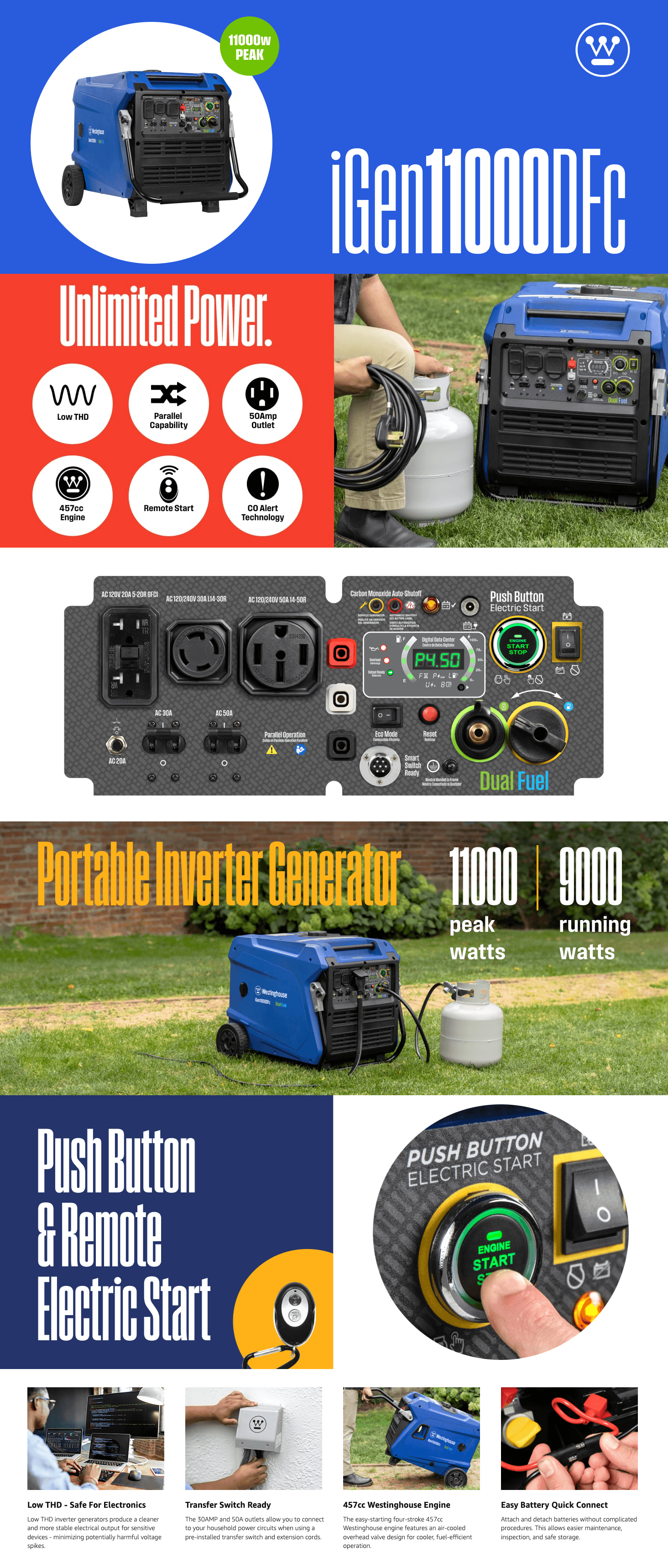 Amazon.com : Westinghouse 11000 Peak Watt Dual Fuel Portable Inverter Generator: A+ Premium