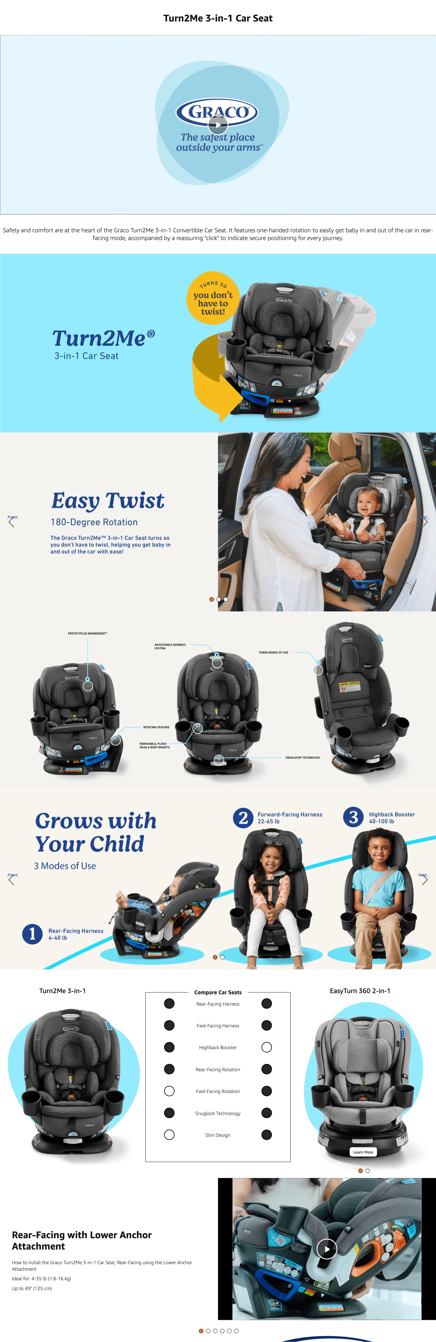 Amazon.com: Turn2Me 3-in-1 Convertible Car Seat: A+ Premium