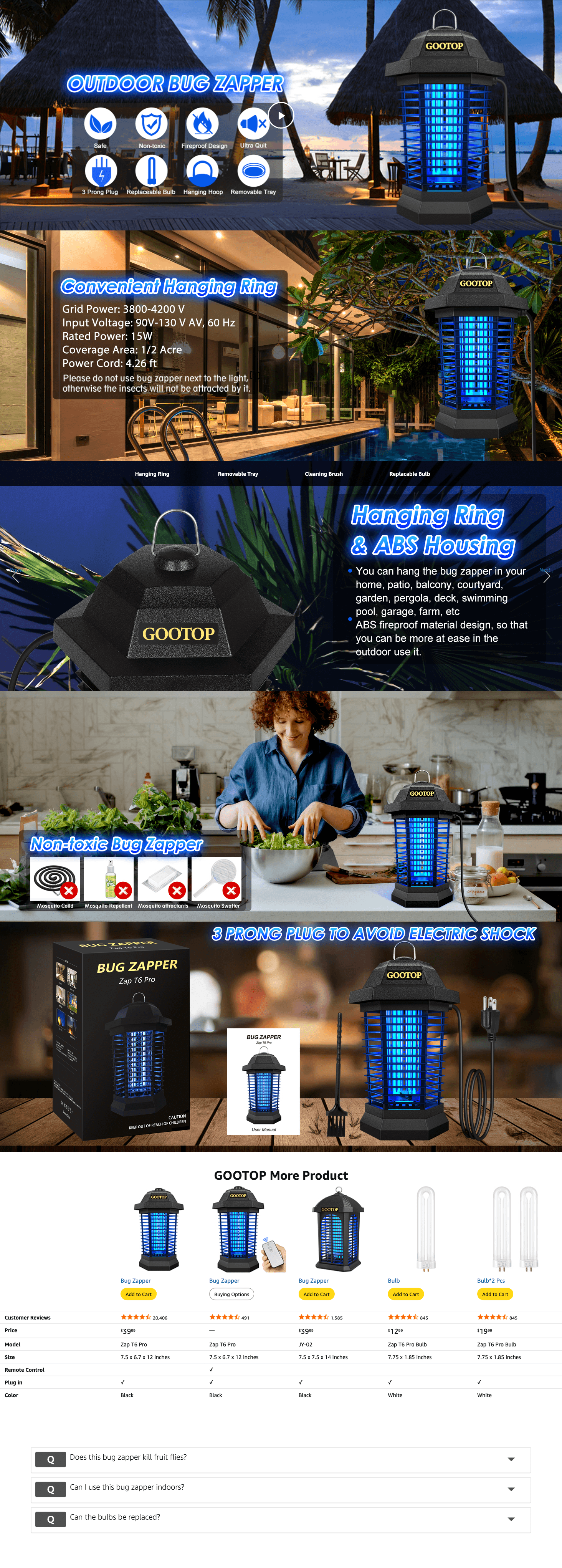 Amazon.com : GOOTOP Bug Zapper Outdoor: A+ Premium