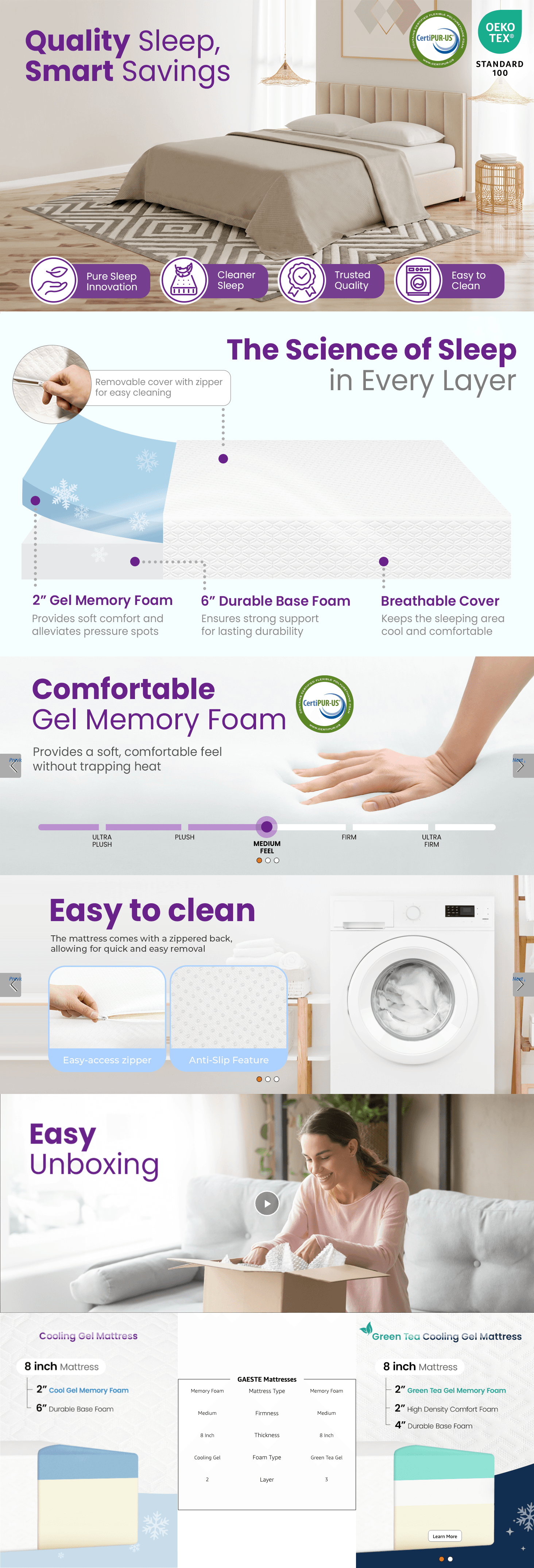 Amazon.com: GAESTE 8 Inch Full Cooling Gel Memory Foam Mattress for Cool Sleep Medium…: A+ Premium