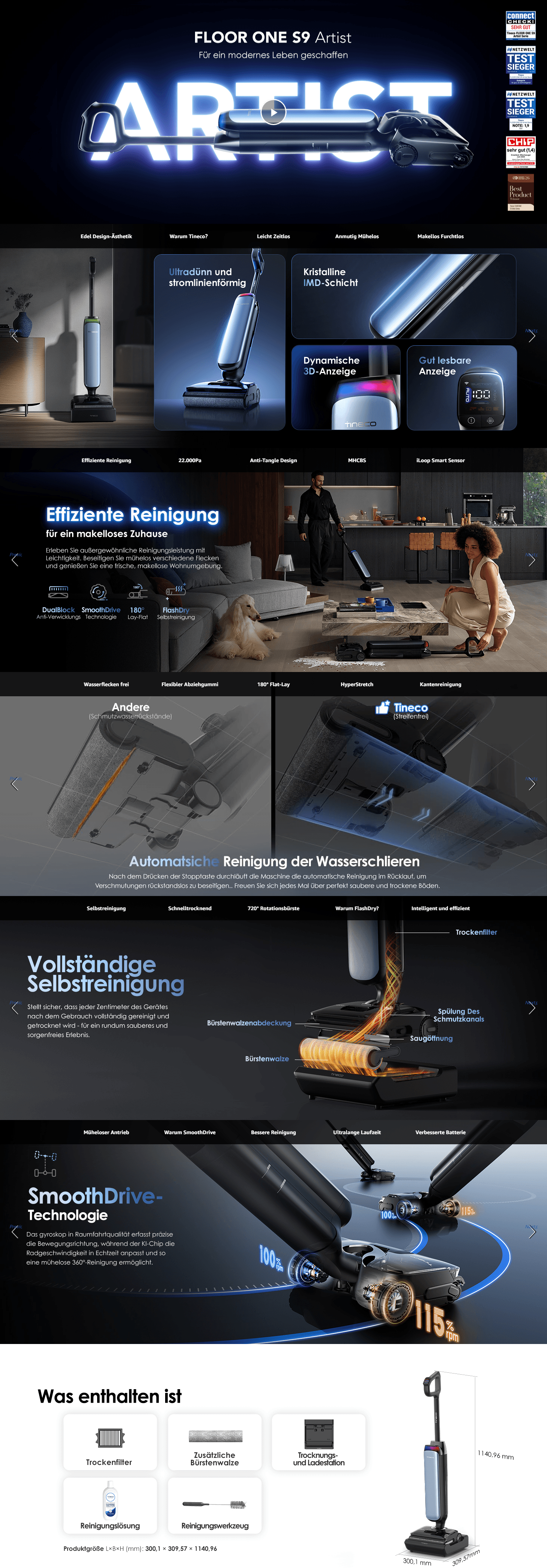 A+ Premium for Amazon.de: Tineco Floor ONE S9 Artist Smart Nass-Trockensauger