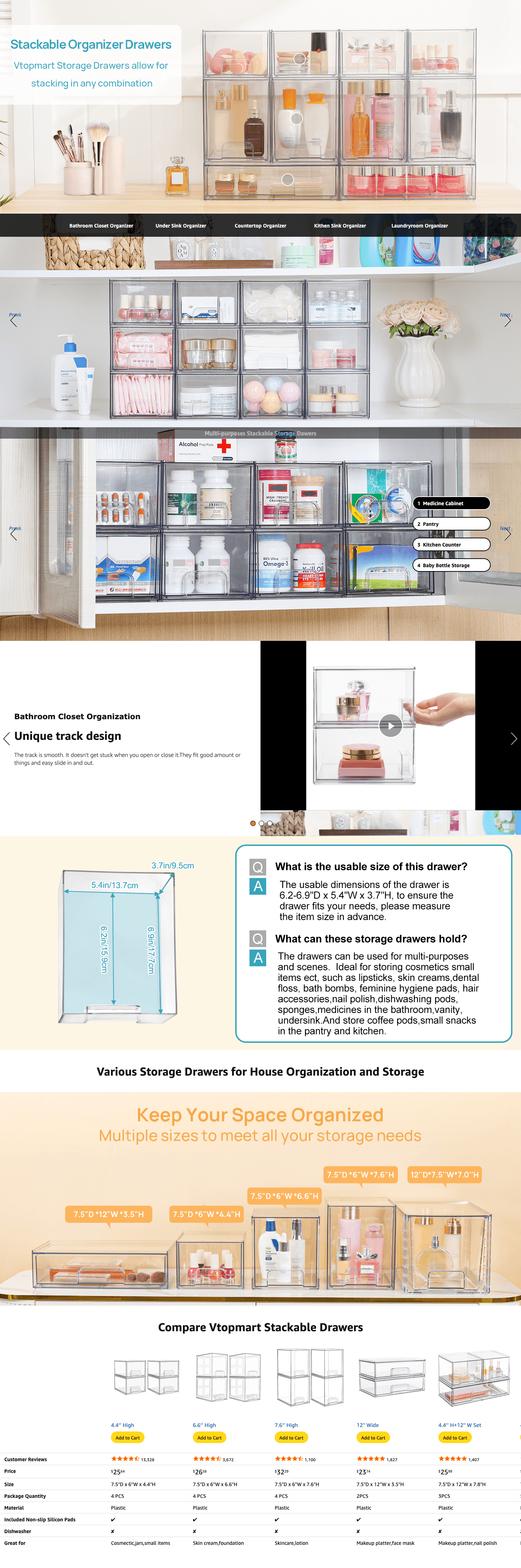 Amazon.com: Vtopmart 4 Pack Clear Stackable Storage Drawers: A+ Premium
