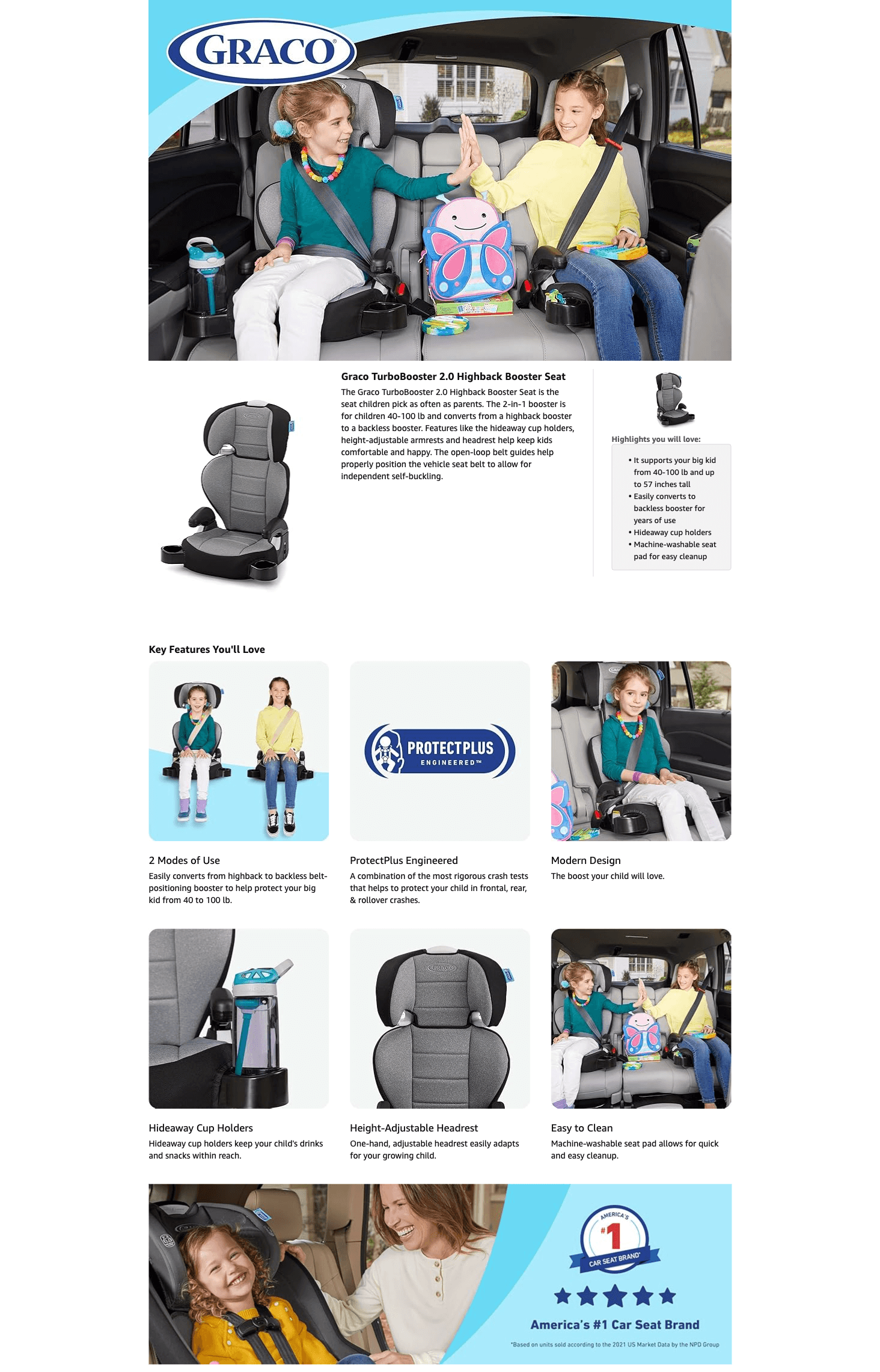 Amazon.com : Graco TurboBooster 2.0 Highback Booster Car Seat: A+ Premium