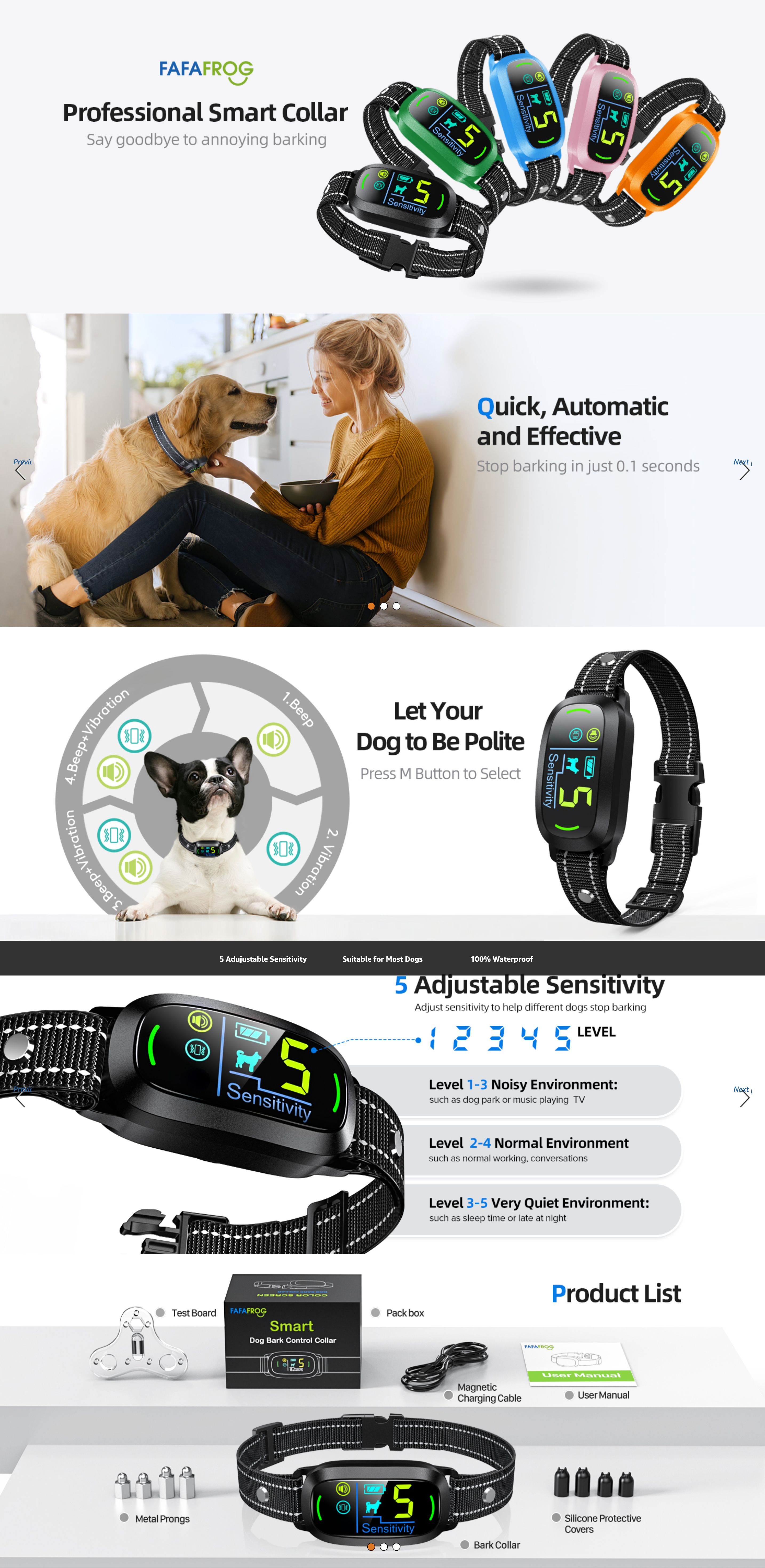 Amazon.com : FAFAFROG Dog Bark Collar for Large Medium Small Dogs: A+ Premium