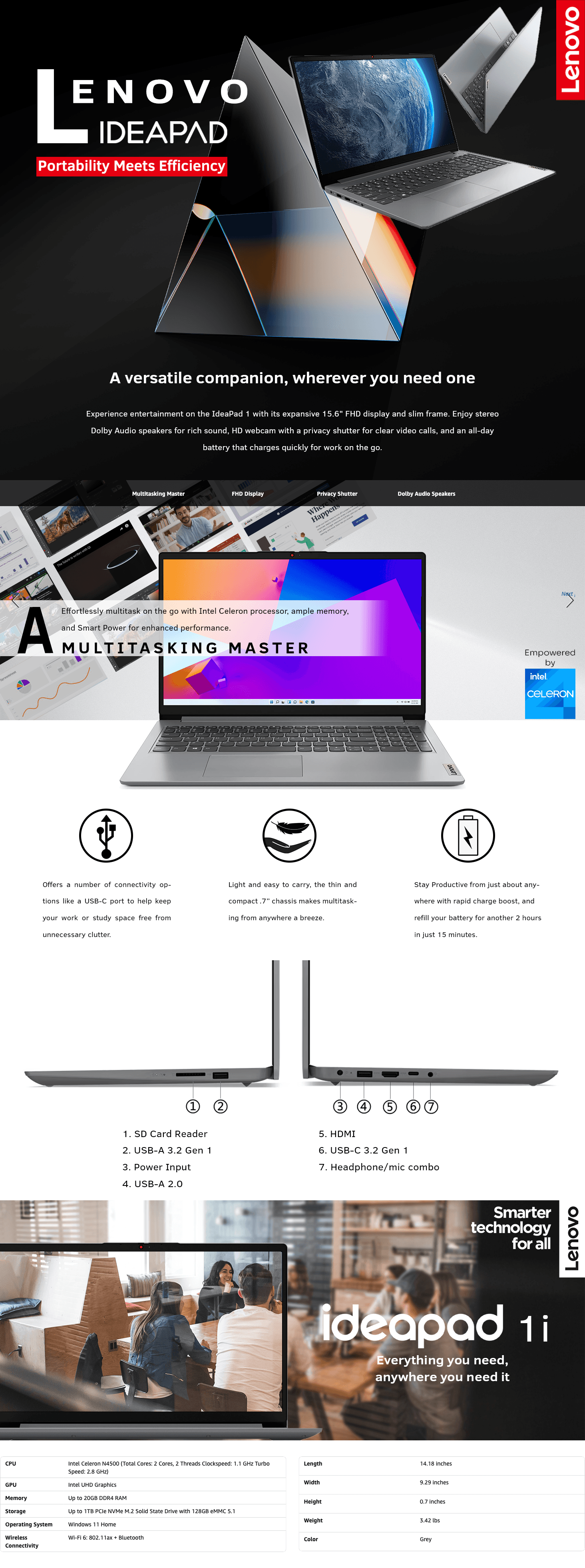 Amazon.com: LENOVO IdeaPad 1 Laptop: A+ Premium