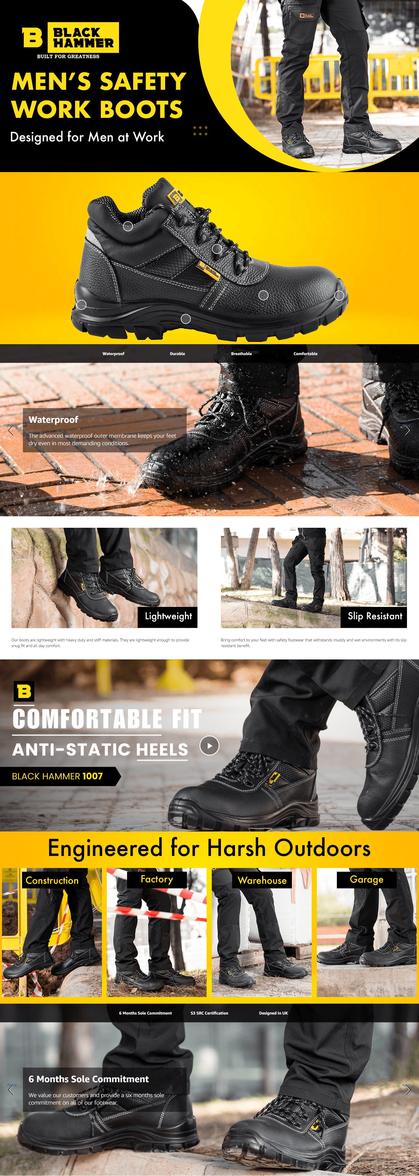Black Hammer Mens Safety Boots Work Waterproof Shoes Leather Steel Toe Cap Working Ankle…: A+ Premium