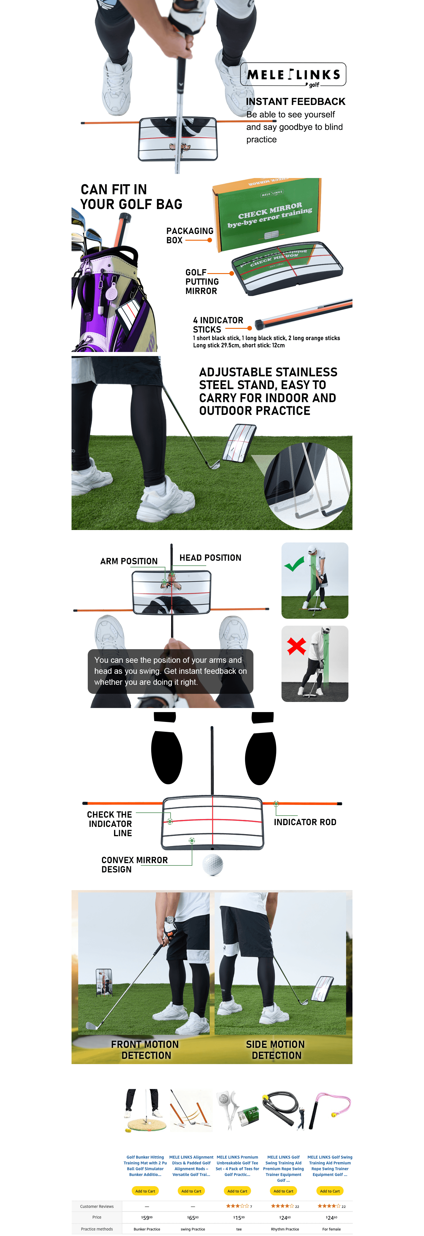 Amazon.com : Melelinks Golf Putting Mirror -Alignment Training Aid for Men & Women: A+ Premium