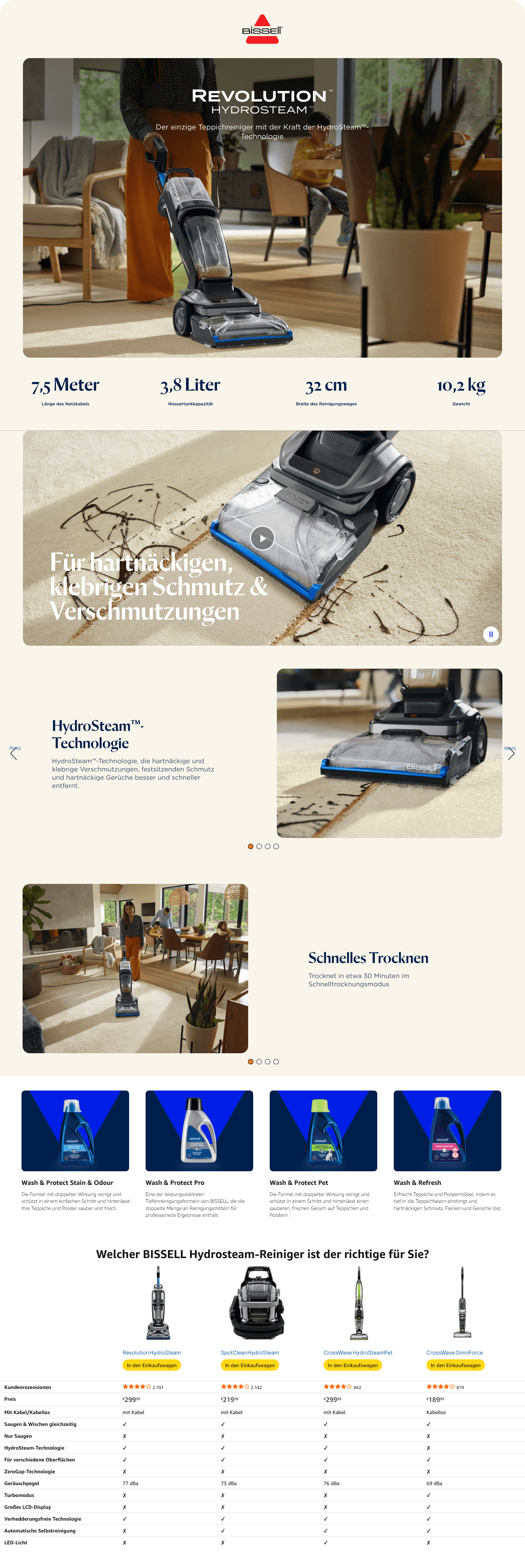 A+ Premium for Amazon.de: BISSELL Revolution HydroSteam Teppichreiniger 1300W 3670N