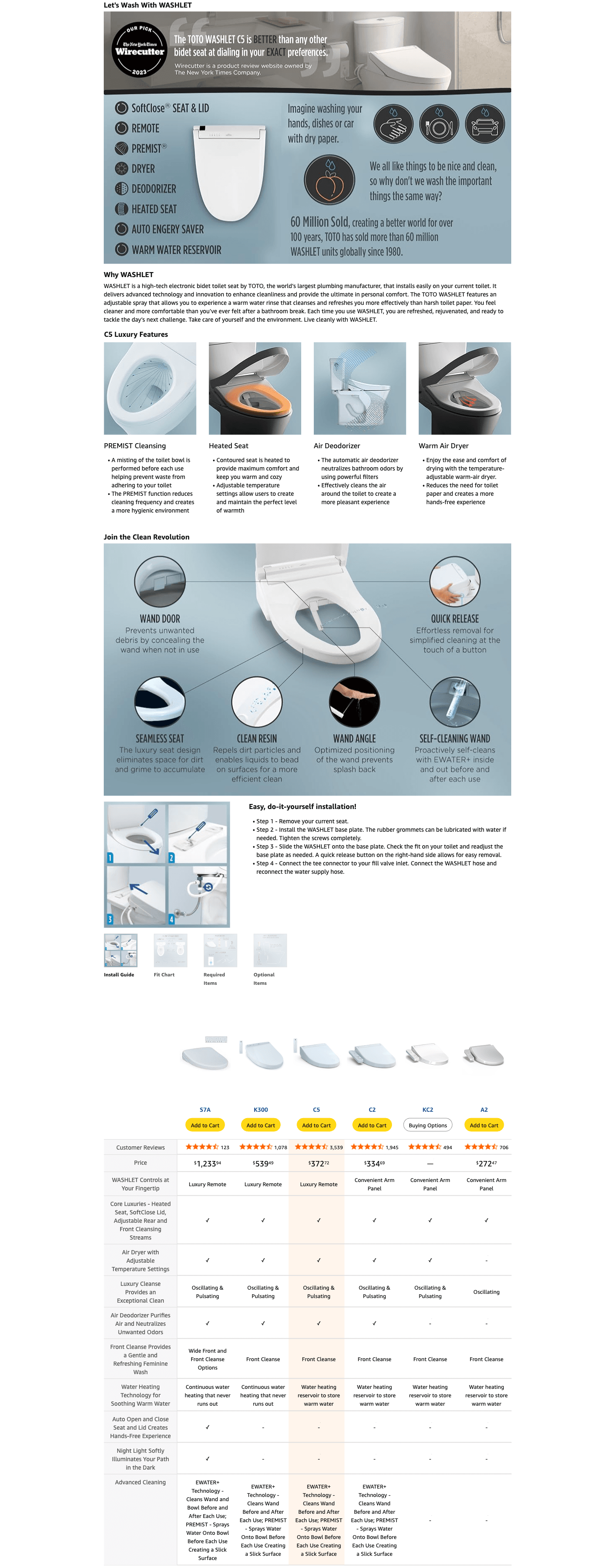 TOTO SW3084#01 WASHLET C5 Electronic Bidet Toilet Seat with PREMIST and EWATER+ Wand…: A+ Premium