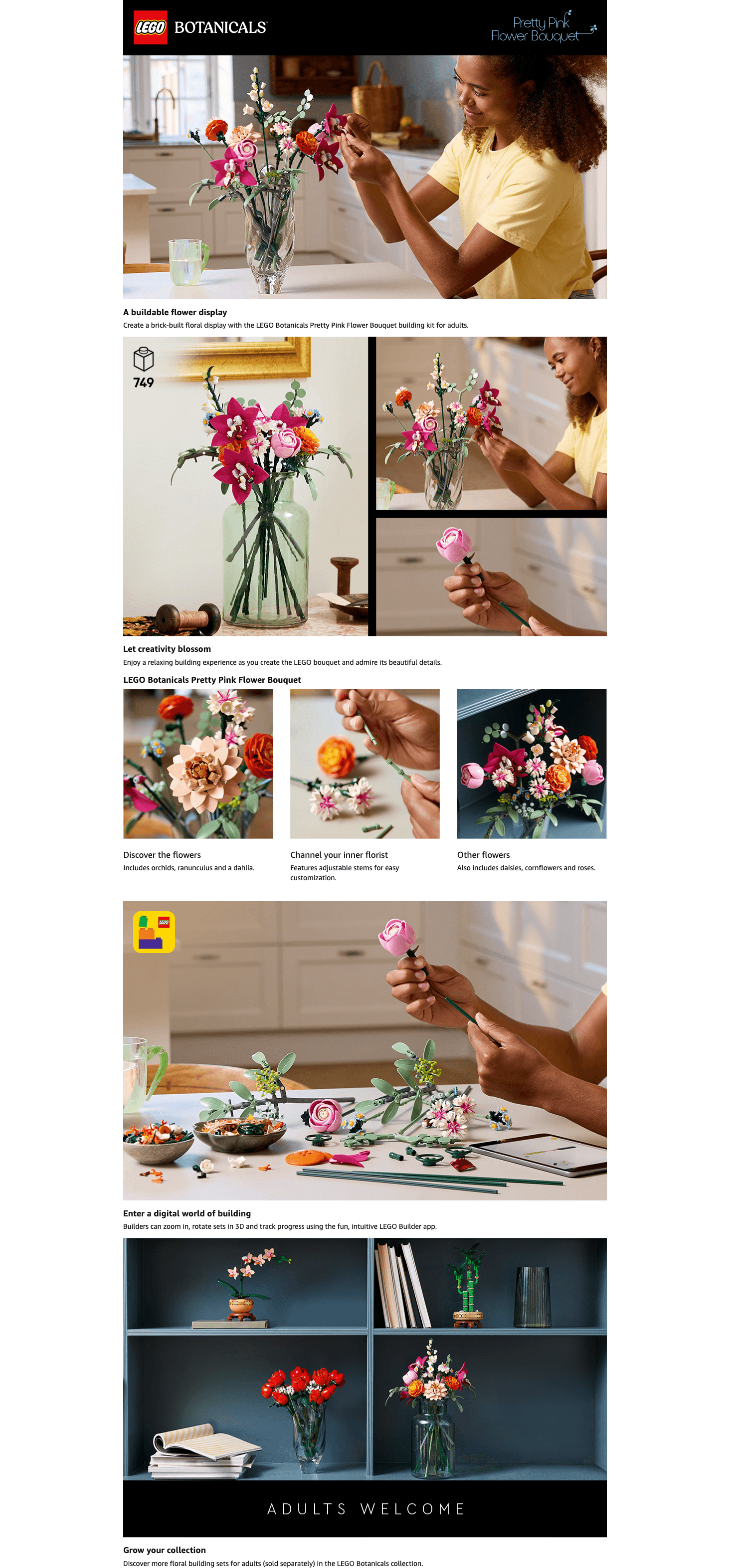 Amazon.com: LEGO Botanicals Pretty Pink Flower Bouquet Building Set for Adults: A+ Premium