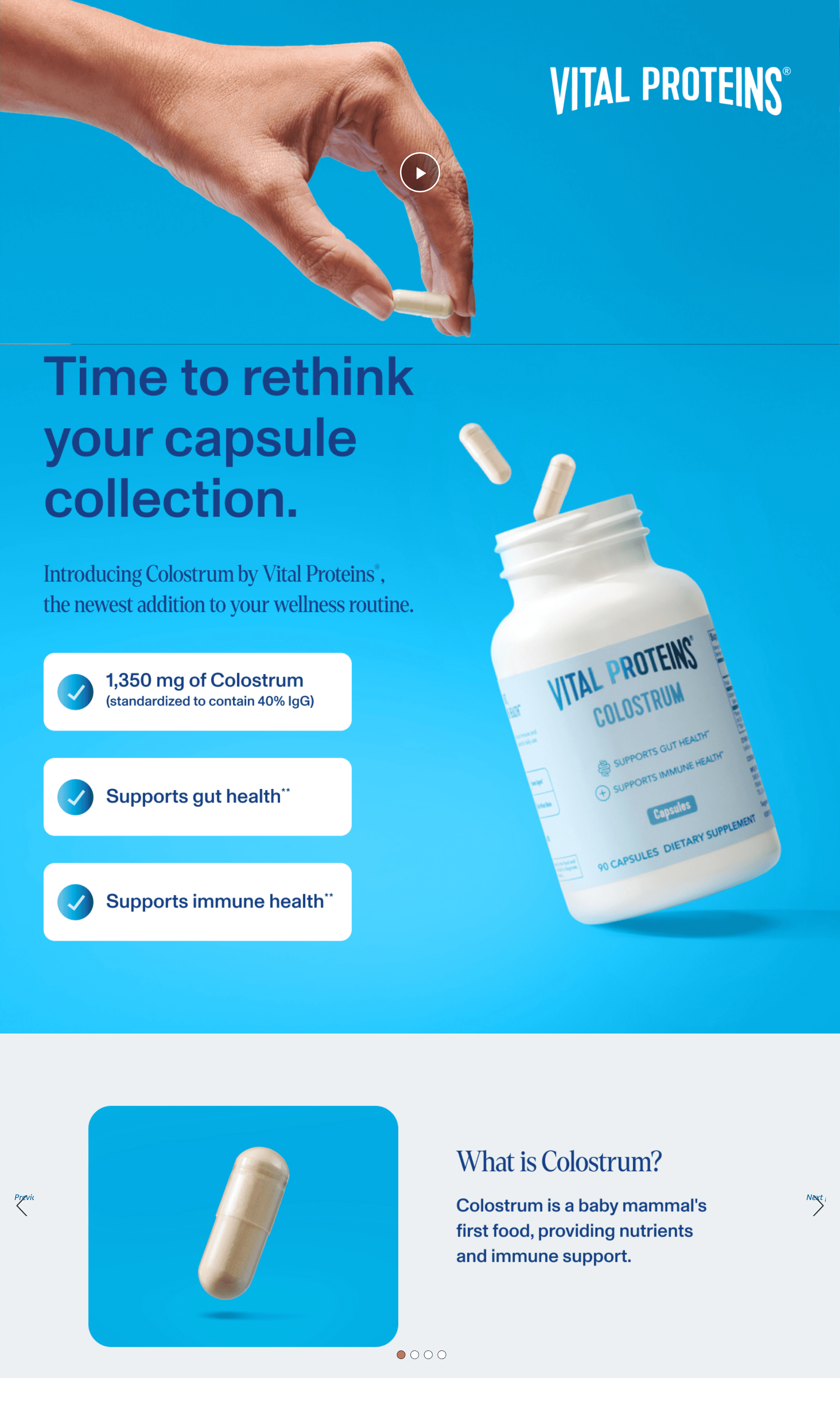A+ Premium for Amazon.com: Vital Proteins Bovine Colostrum Supplement 90 Capsules for Gut Health
