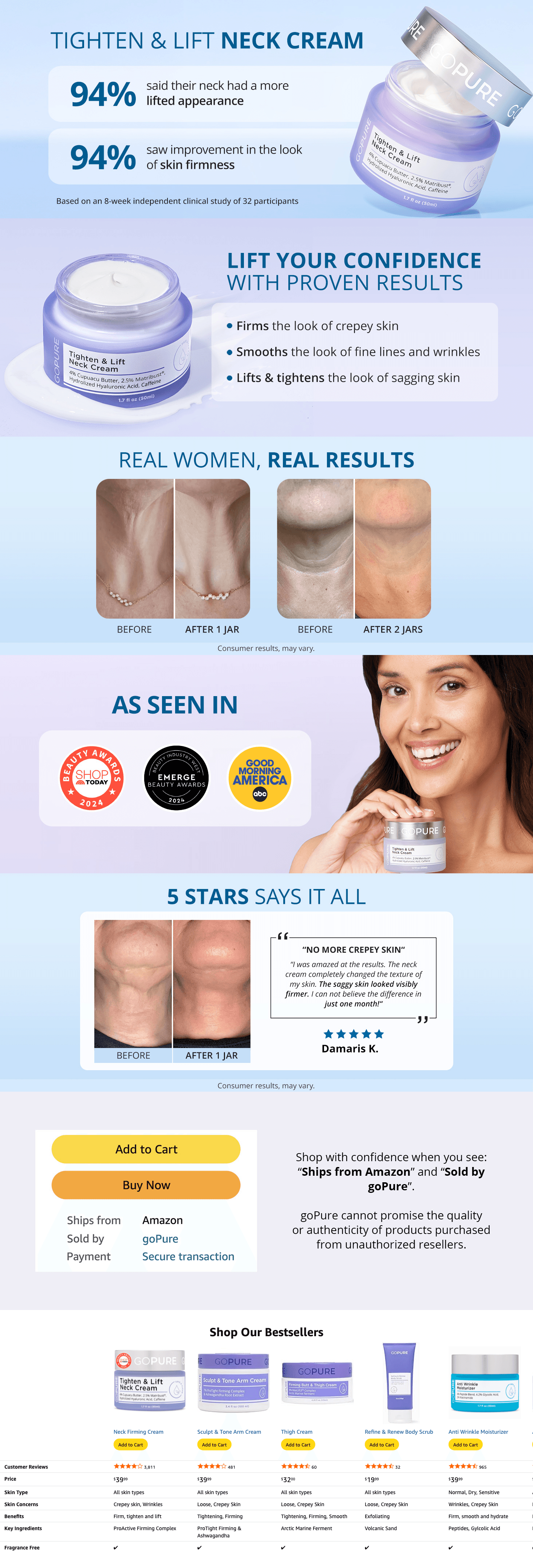 Amazon.com: goPure Tighten and Lift Neck Cream- Clinically Tested : Beauty & Personal Care: A+ Premium