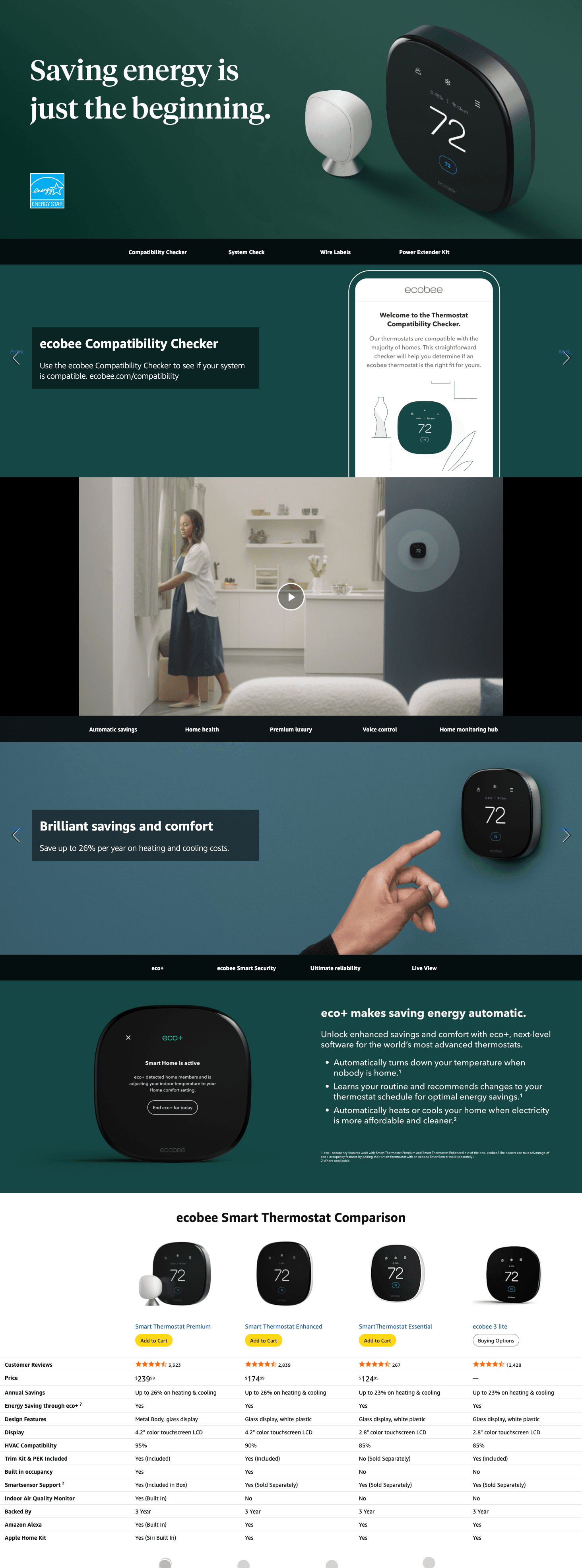 Amazon.com: ecobee Smart Thermostat Premium with Smart Sensor and Air Quality Monitor: A+ Premium