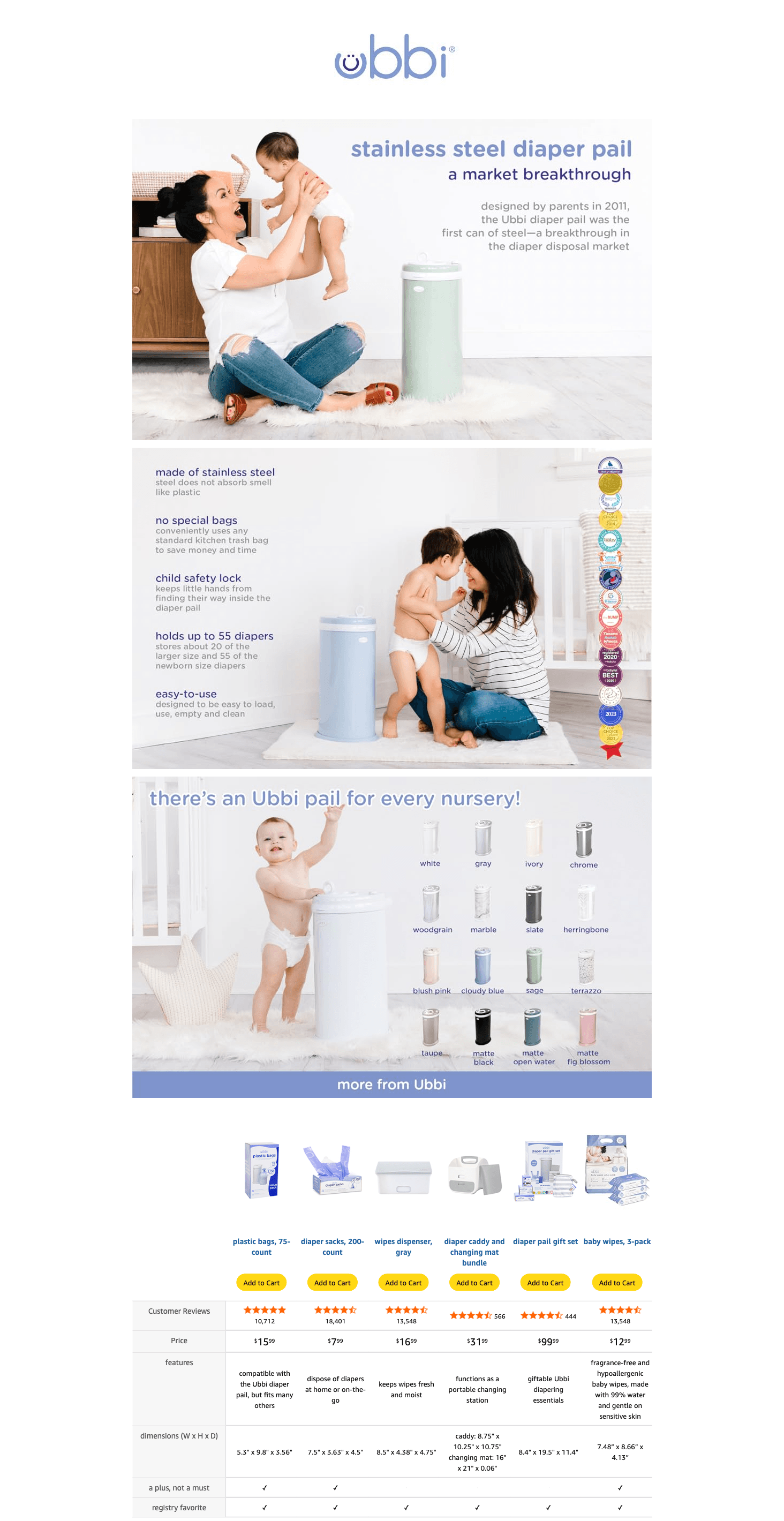 Amazon.com: Ubbi Steel Diaper Pail: A+ Premium