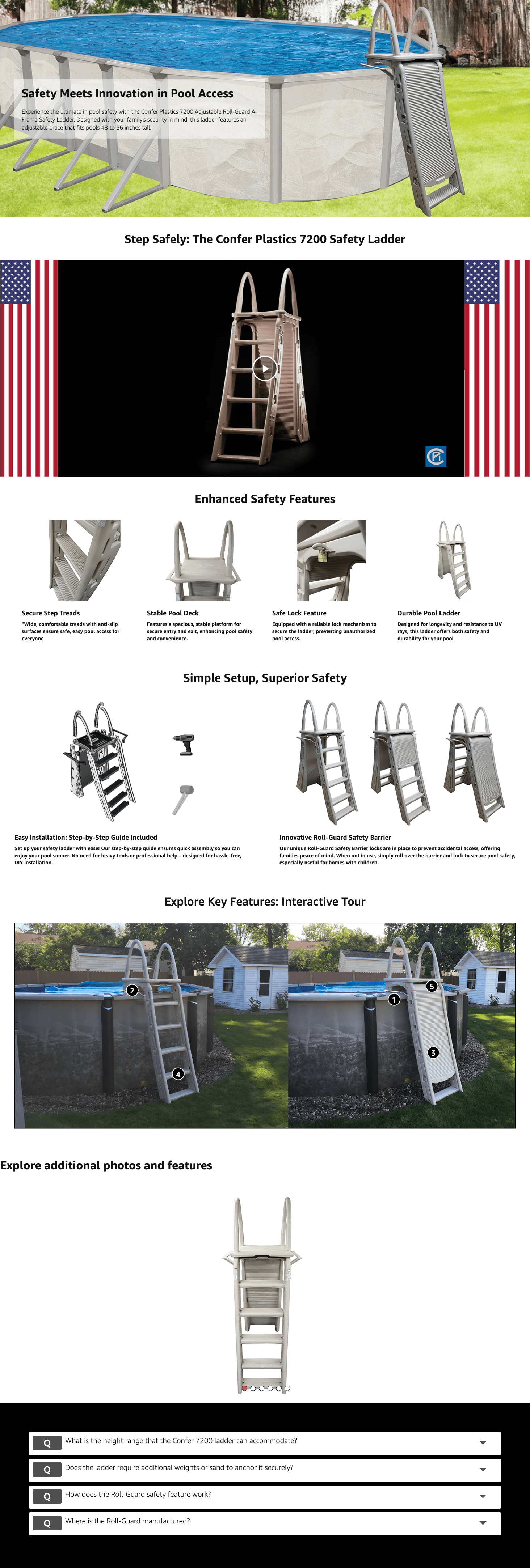 Amazon.com : Confer Plastics 7200 Roll Guard 48" to 56" Adjustable A Frame Safety Ladder…: A+ Premium